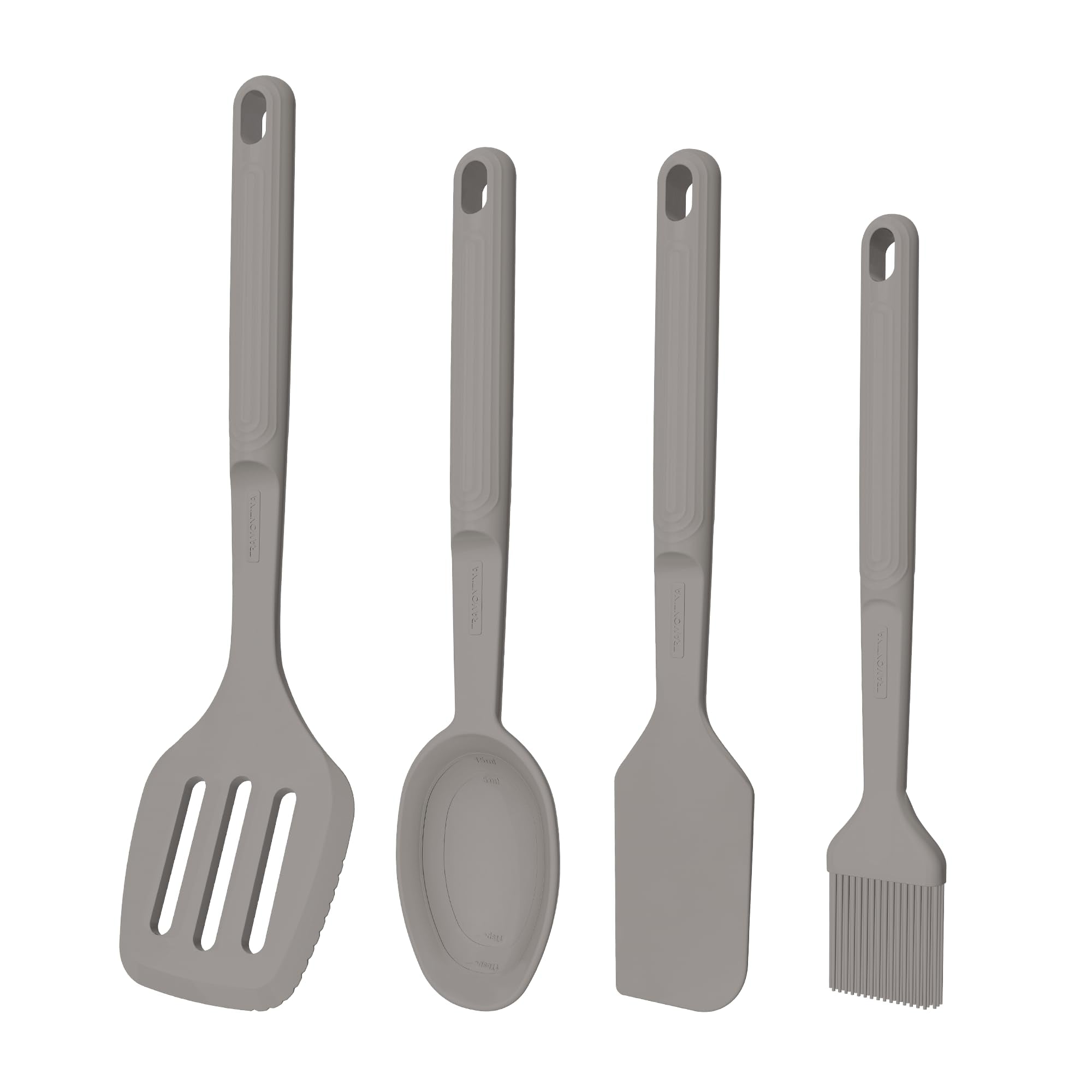 Tramontina Softta Silicone Kitchen Tools Set Of 4 (Grey)  Slotted Turner, Brush, Spatula & Spoon  Heat Resistant Up To 210C  