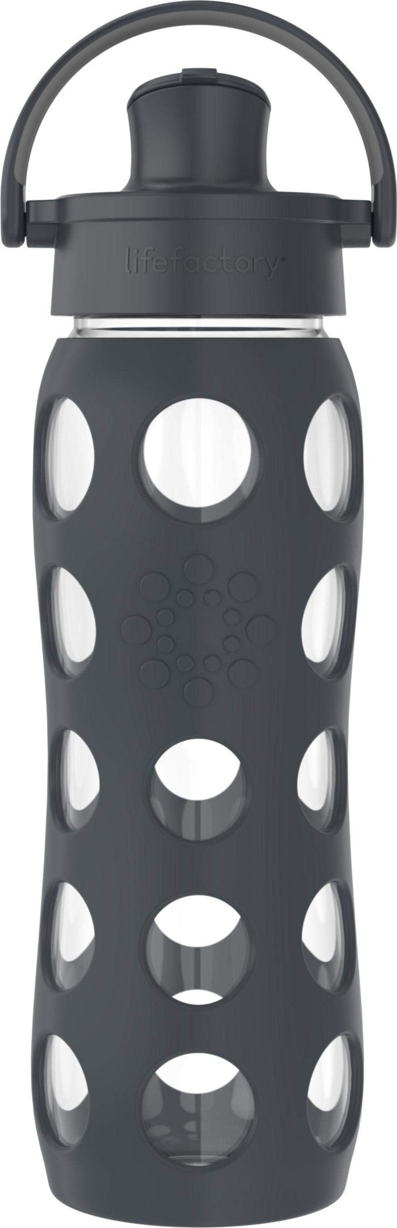 Lifefactory 22-Ounce Active Flip Cap Glass Water Bottle, 22Oz, Carbon