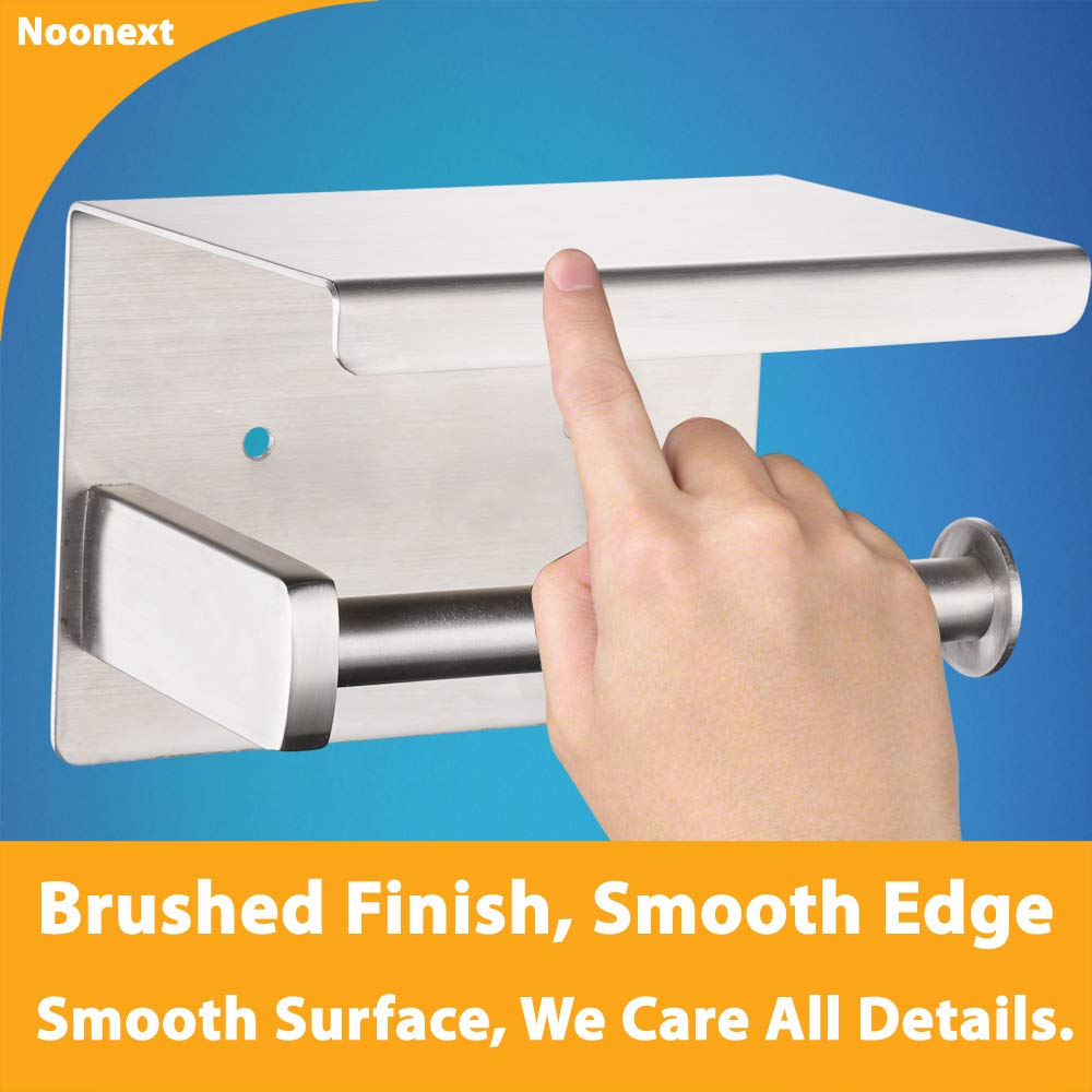 Adhesive Toilet Paper Holder With Shelf, Toilet Paper Roll Holder Wall Mounted, Fits Mega Roll, Stainless Steel Tissue Roll Disp