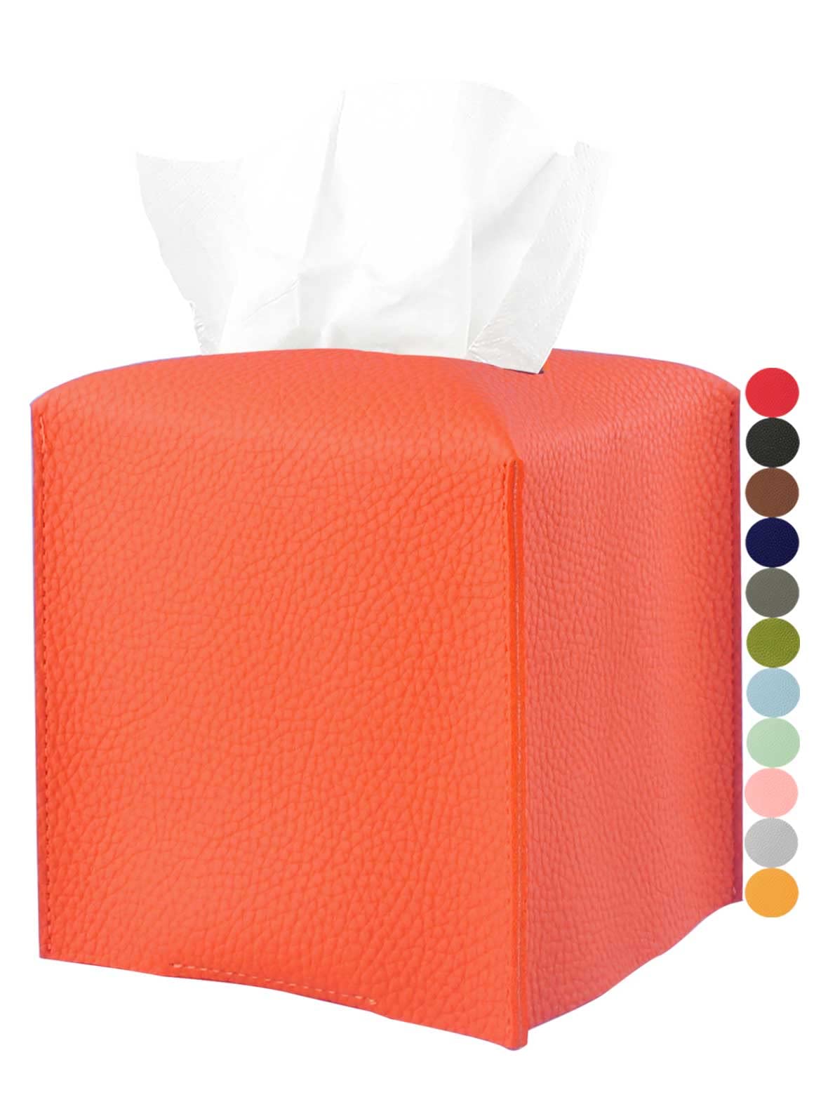 Orange Tissue Box Cover Square - Tissue Box Holder With Bottom Belt [Jesmini] Modern Pu Leather Tissue Holder For Home Fall Deco