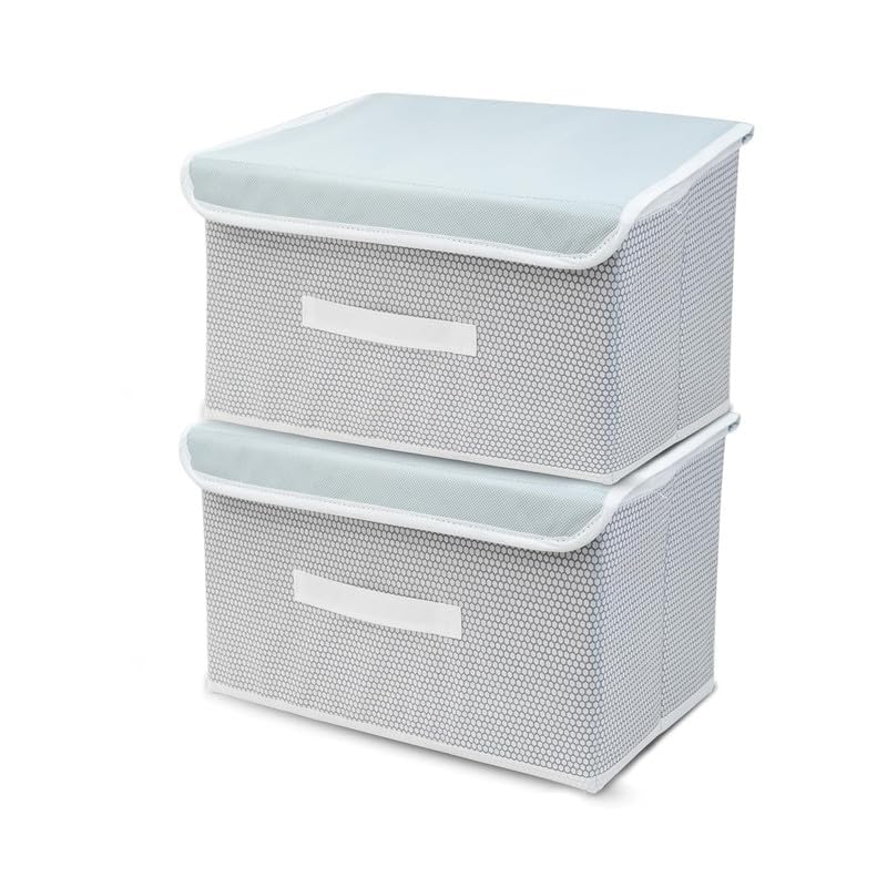 Bagrino Drawer Storage Box | NonWoven Clothes Organizer For Toys | Storage Box With Handle (Grey, Pack Of 2) (Pack Of 2)