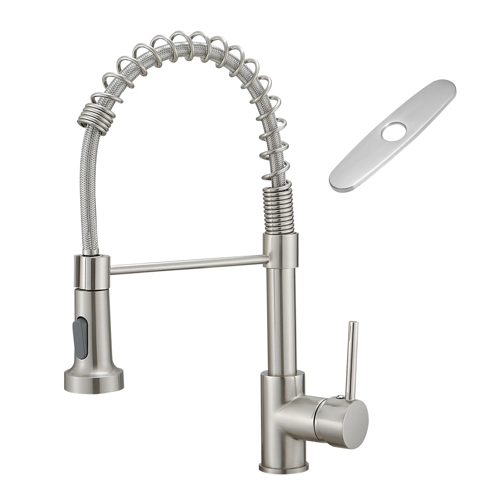 Kitchen Faucets with Deck Plate AIMADI,Contemporary Single Handle Stainless Steel Brushed Nickel Pull Down Kitchen Sink Faucets