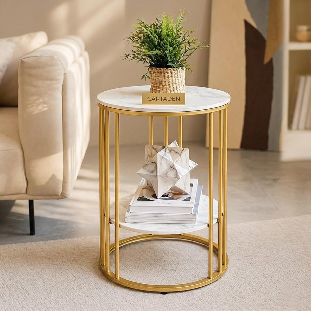 Cartaden Side Table, Small Round End Table With Lower Shelf, Nightstand For Small Spaces, Bedside Coffee Table For Living Room, 