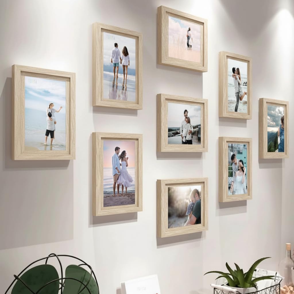 Stuthi Arts Wall-Mounted Photo Frame Set, Multiple Frames For Family Memories, Set Of 9 Picture Frames, 6X8 Inch (Oak White)