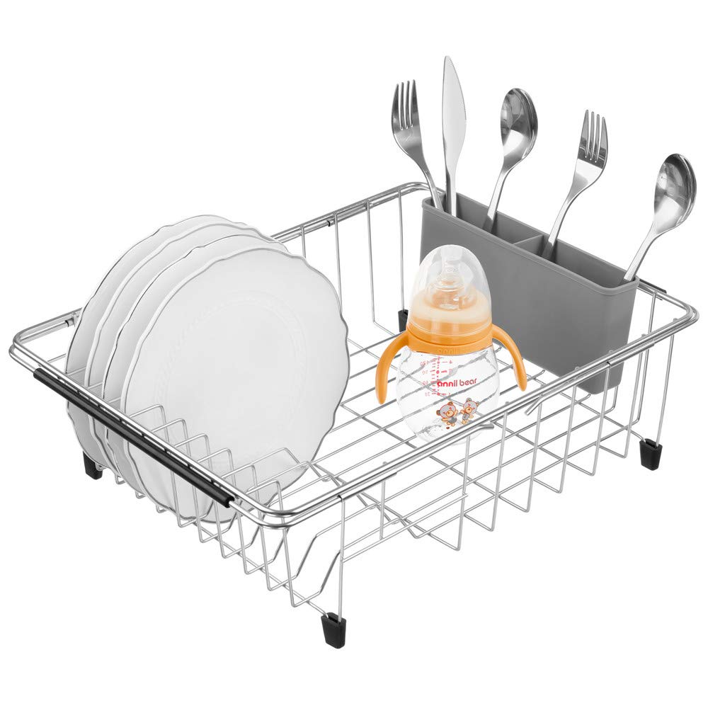 Sanno Large Expandable Dish Drying Rack Sink Over Sink Dish Rack With Utensil Silverware Storage Holder Over The Sink Adjustable
