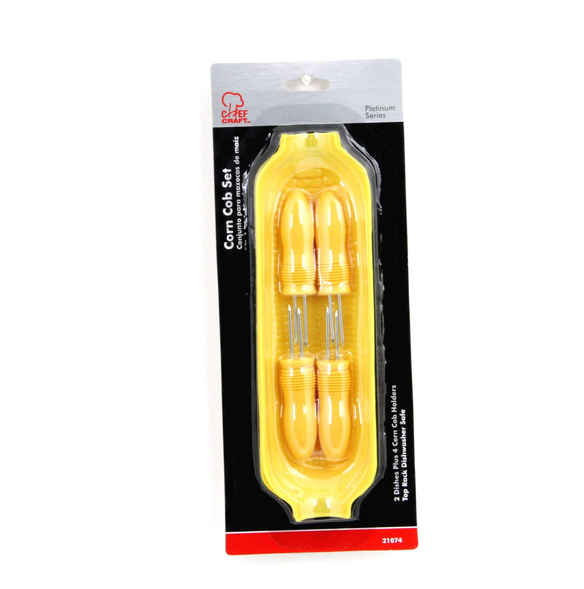 Chef Craft Select Plastic Corn Cob Dishes With Holders, 8.5 Inch 2 Dishes 4 Corn Cob Holders, Yellow