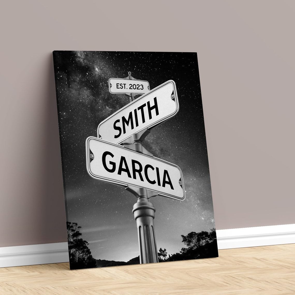 Generic Custom Name Vintage Street Sign Canvas Print, Personalized Name Intersection Sign Wall Art, Gift For Wedding, Gift For B