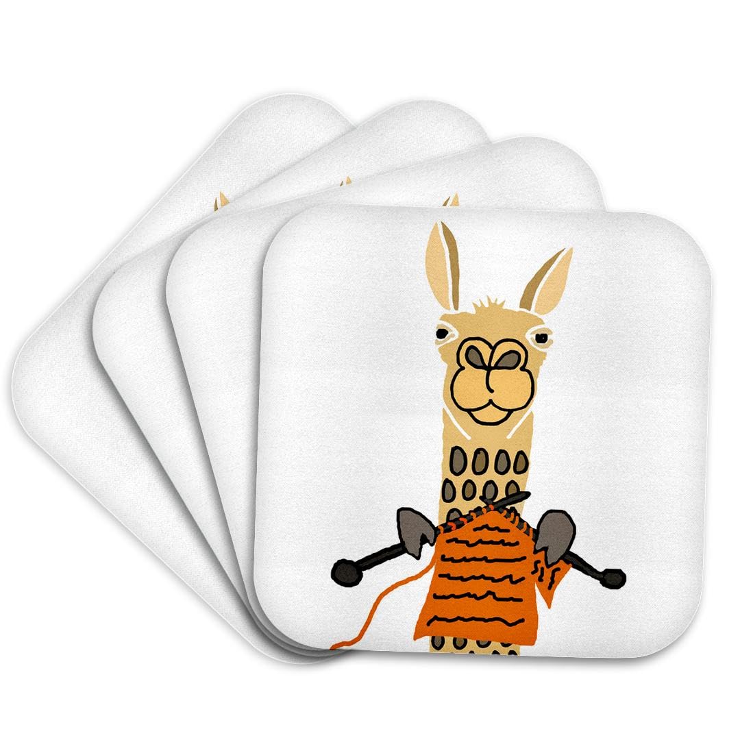 3D Rose Funny Cute Llama Knitting Soft Coasters, Multicolor