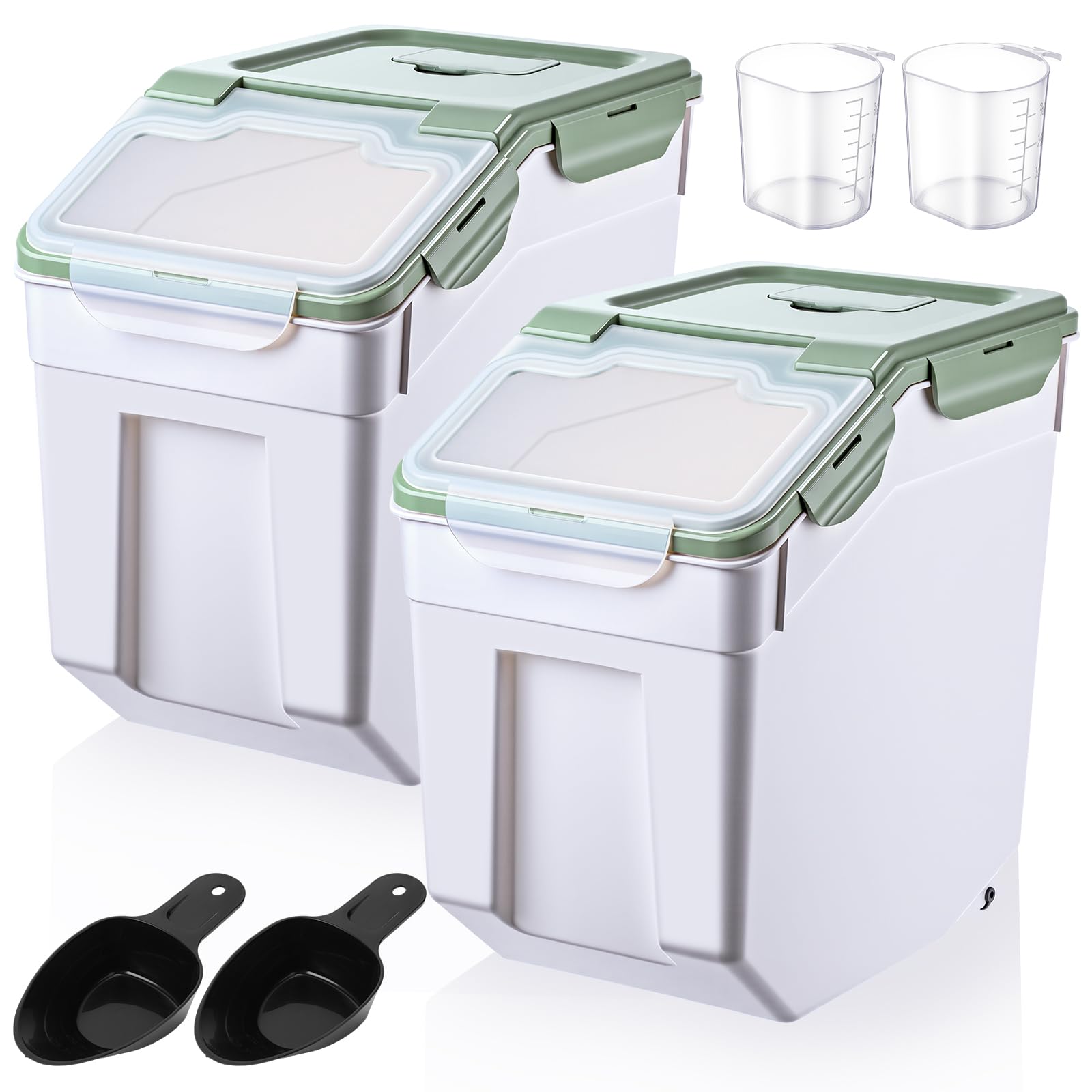 Sunnyray 2 Pcs 55 Lbs Green Rice Flour Storage Bins with Wheels