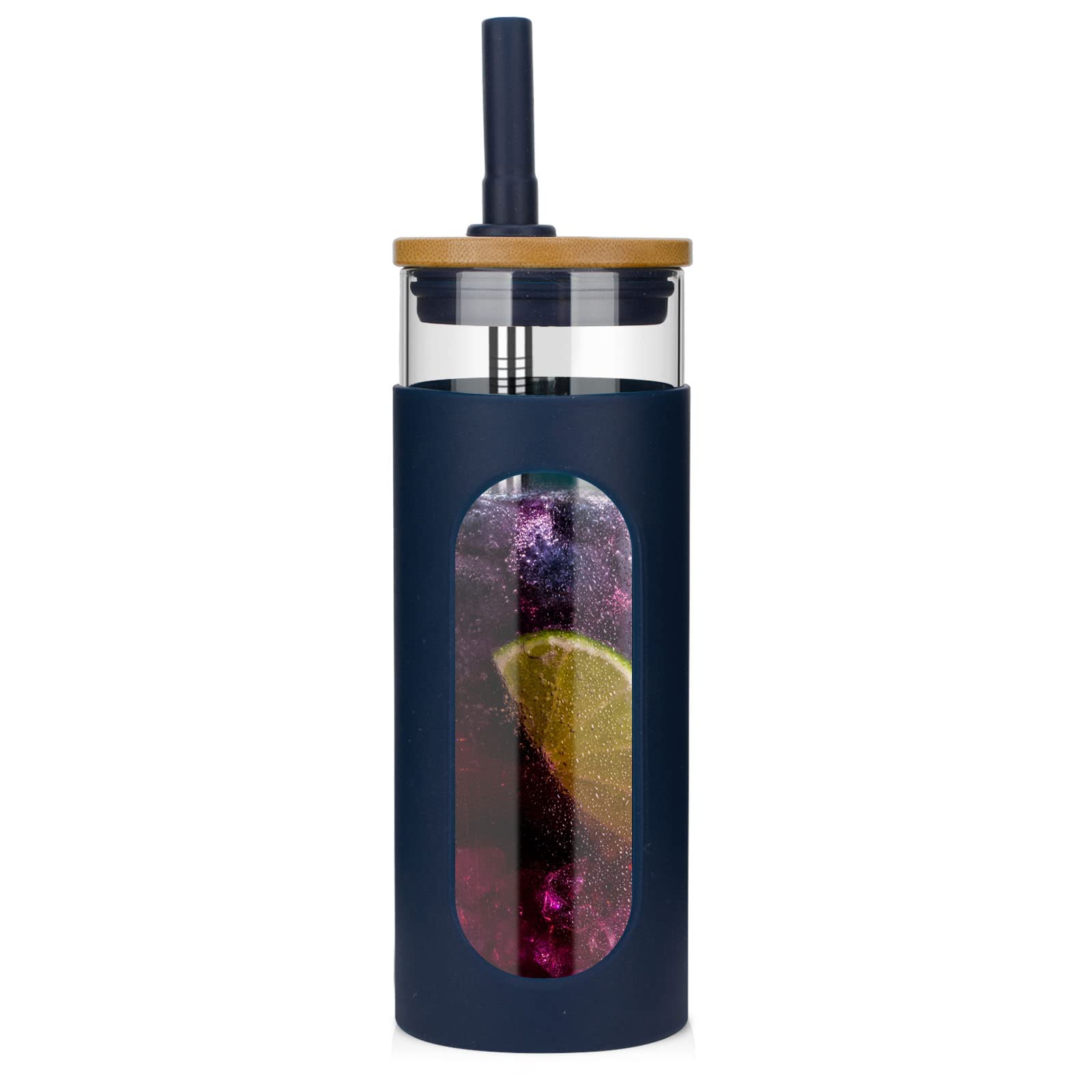 Tronco 22Oz Glass Tumbler With Bamboo Lid And Straw, Glass Cup For Boba,Iced Coffee,Smoothie, Spill Proof Glass Water Bottle Wit