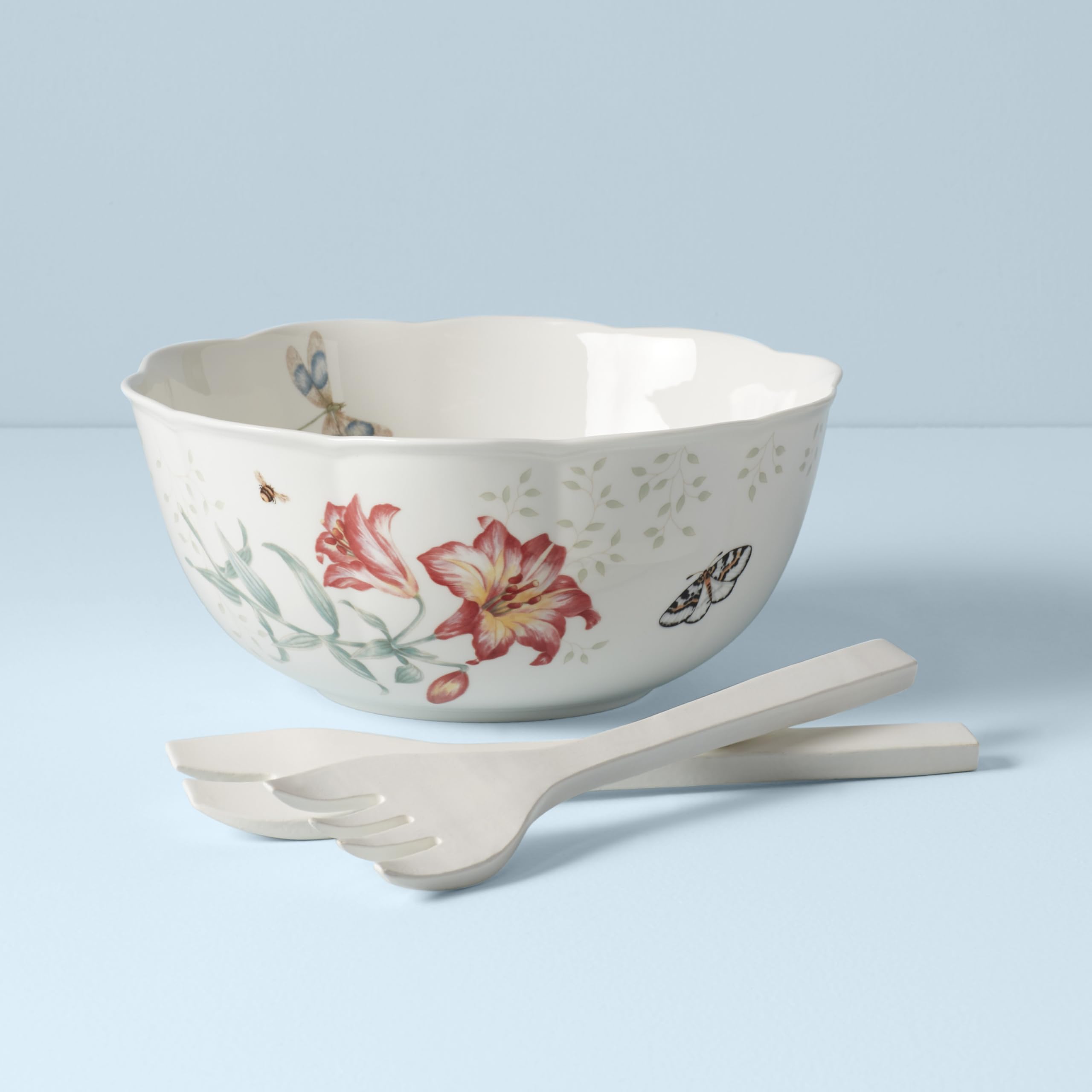 Lenox Butterfly Meadow Salad Bowl & Servers, 4.10 Lb, Multi