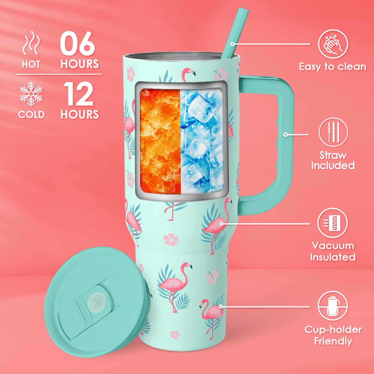Flamingo Tumbler, Stainless Steel Insulated Tumblers Coffee Mug Cup with Handle, Gifts for Women Girls on Birthday Christmas Sum