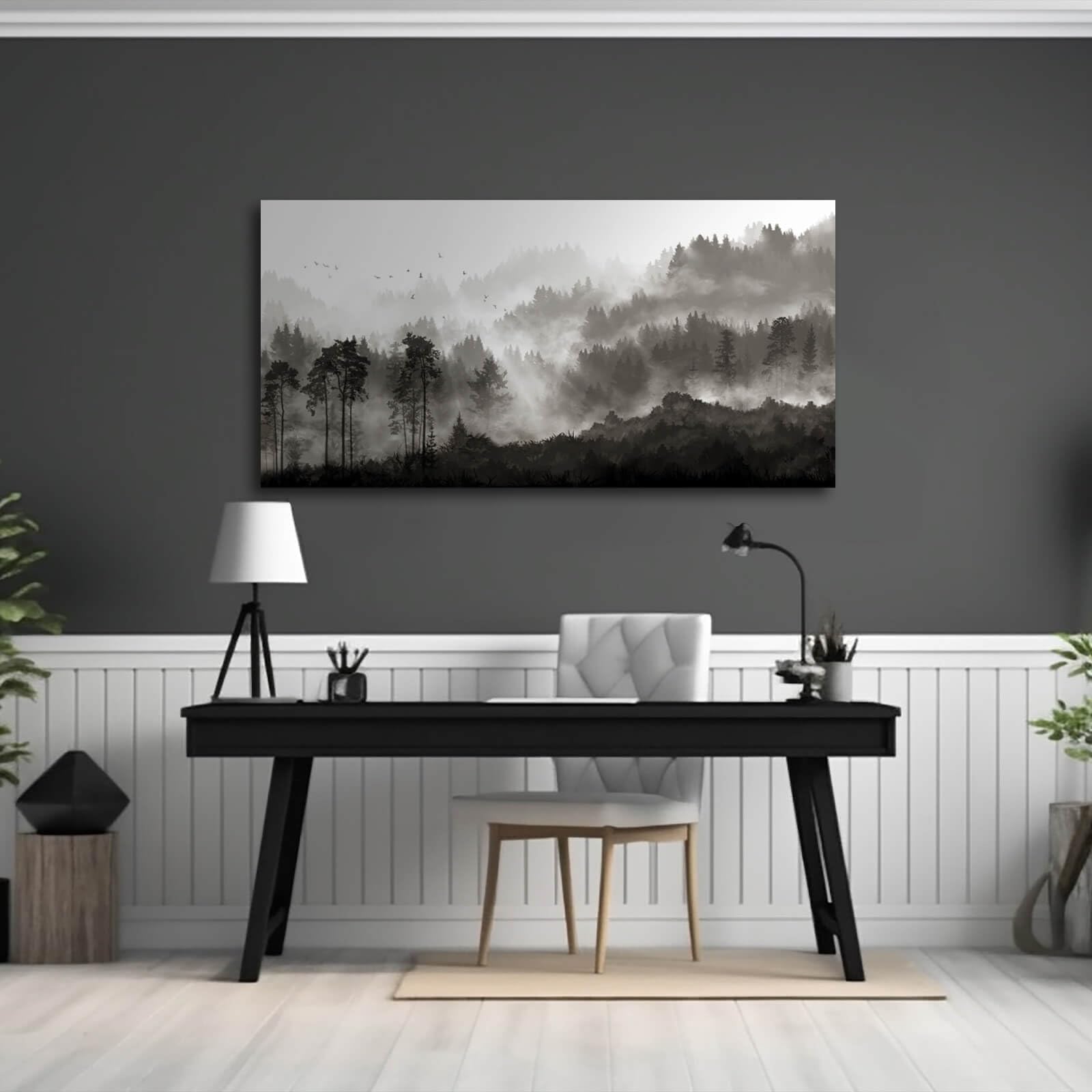 Yjyart Landscape Wall Art Black Forest Tree Painting For Bedroom Living Room Kitchen Office Well Decoration Ready To Hang 24X48