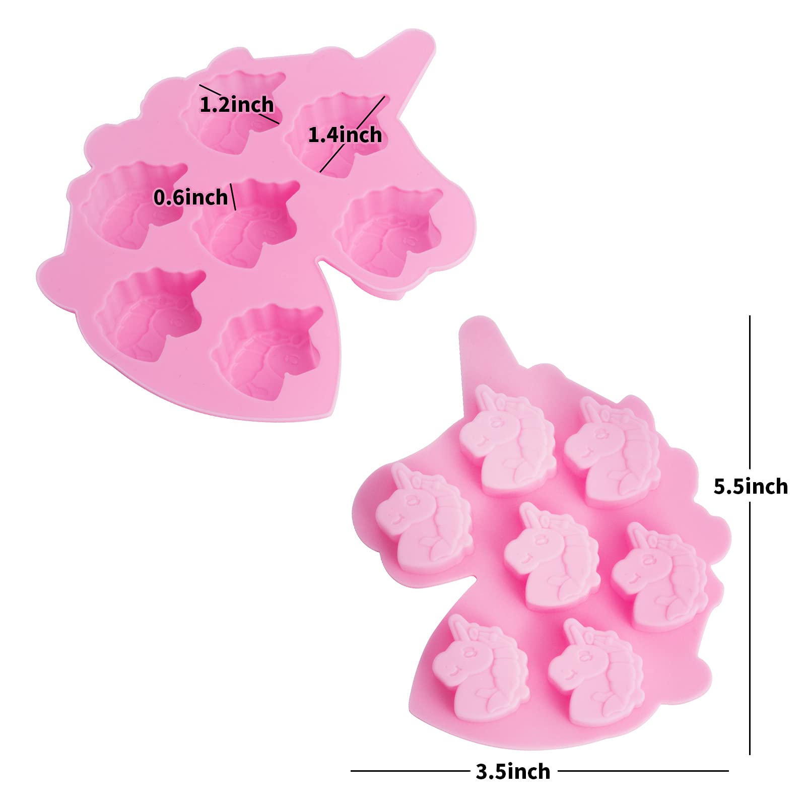 Vpqnee 3 Pack Medium Size 7 Cavities Unicorn Silicone Chocolate Mold For Making Unicorn Shape Gummy, Candy, Chocolate, Ice Cube,