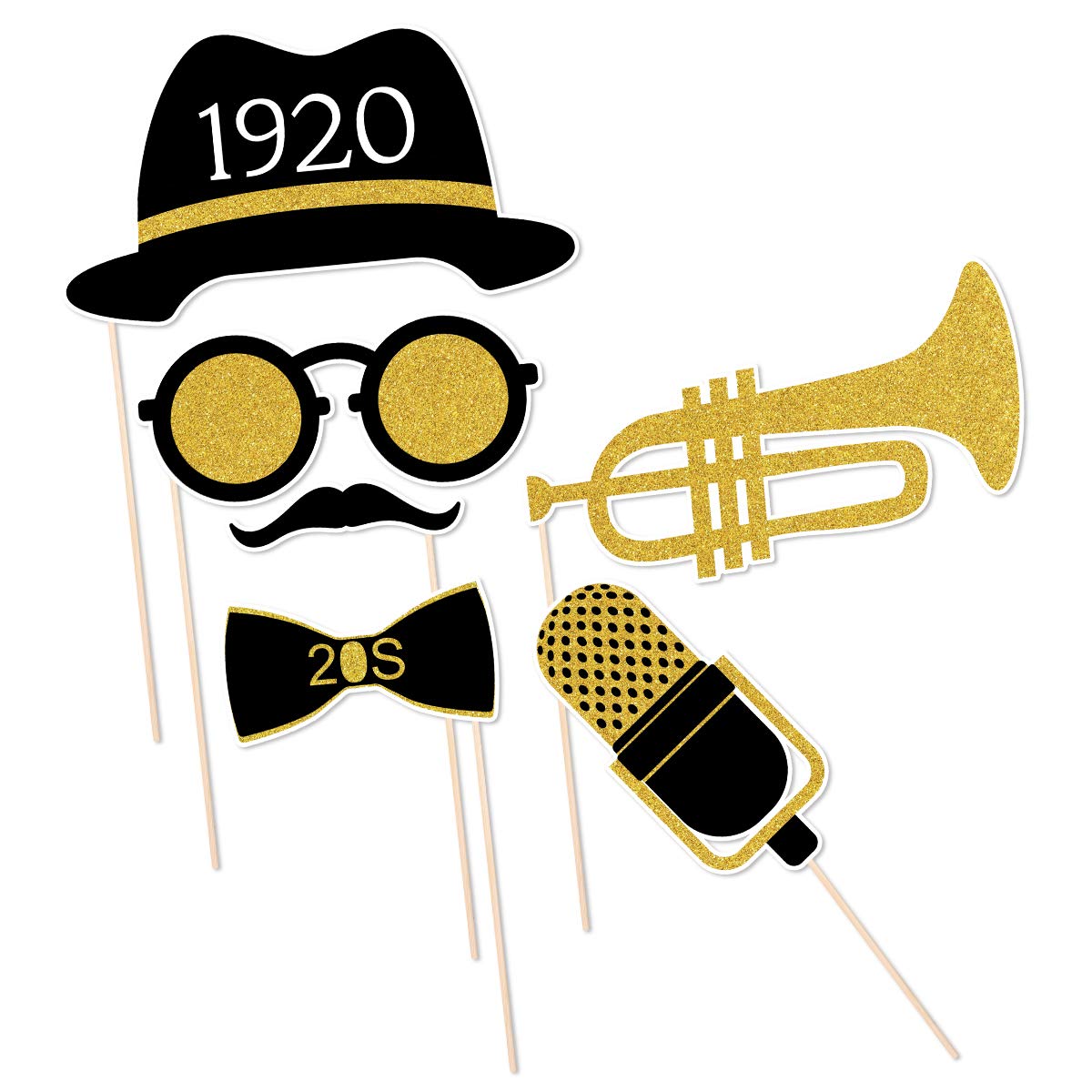 Tinksky 20pcs 1920s Photo Booth Props Roaring 20's Party Photo Props with Bamboo Sticks Creative Party Supplies Perfect 1920s Themed Birthday Wedding Hollywood Party Decoration Accessories
