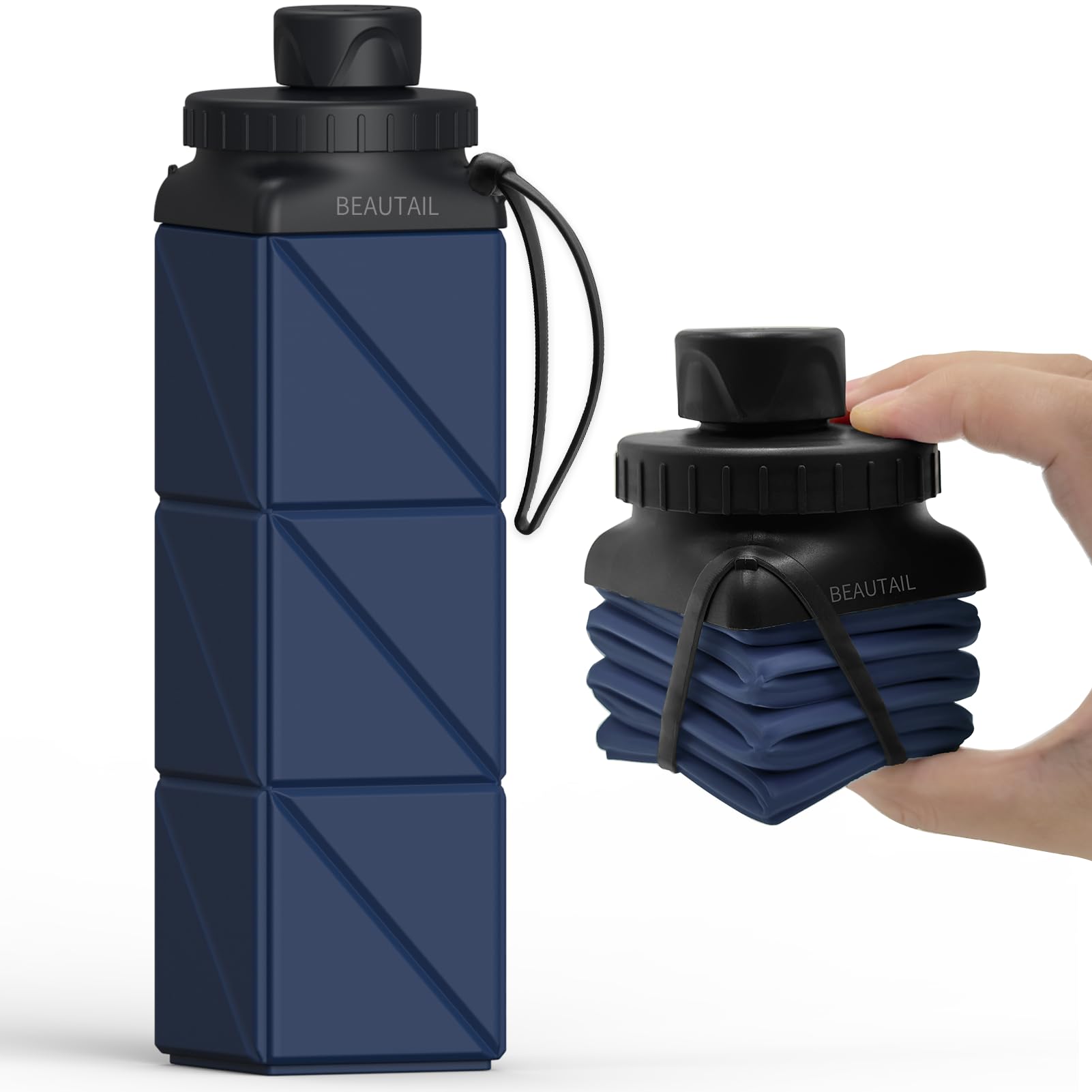 BEAUTAIL Collapsible Water Bottles, Silicone Foldable Water Bottle 610ml, Portable Lightweight Reusable Leakproof Bottle for Gym