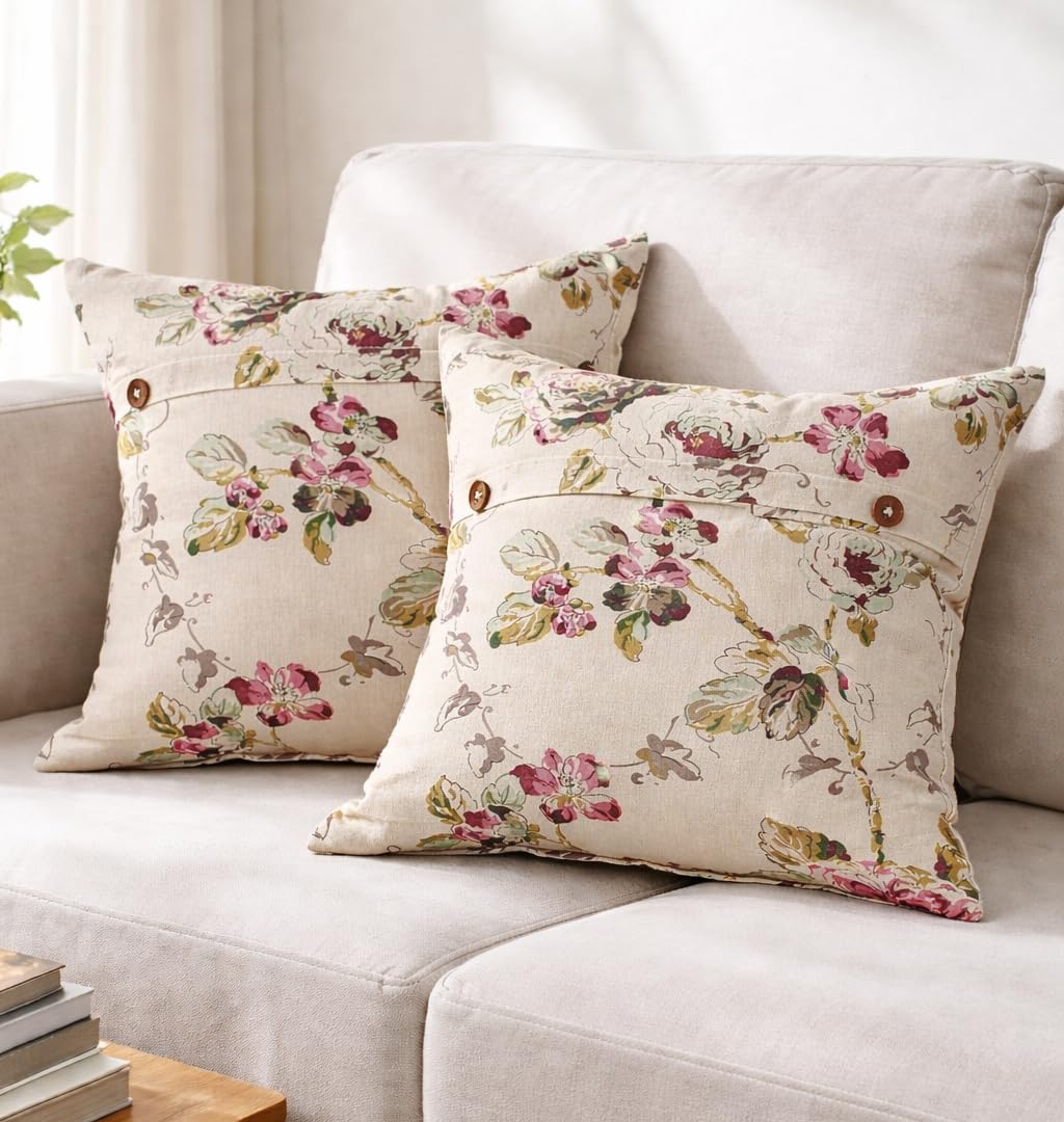 Beige Rose Cushion Covers Set Of 4 | 16 X 16 Inch Decorative Throw Pillow Covers | Soft & Durable Cushion Cases For Sofa, Bed, C