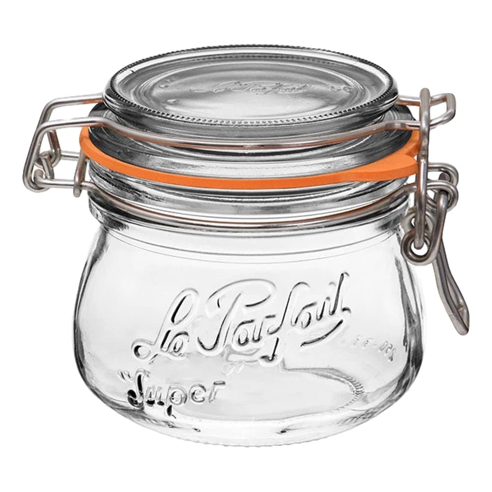 Le Parfait Super Jar, Canning Jars, 250Ml French Glass Canning Jar W/Round Body, Glass Jars W/Airtight Lid, Canning Jars Wide Mo