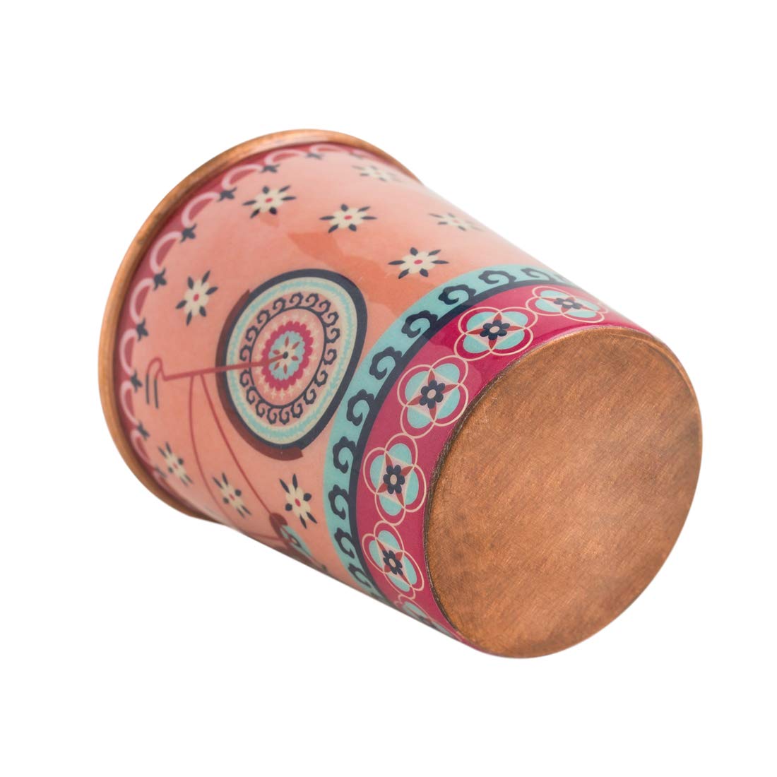 Chumbak Boho Cycle Copper Tumbler - Small, Dining Essential, Tableware, Modern And Trendy, Copper Health Benefits, Natural, Reus