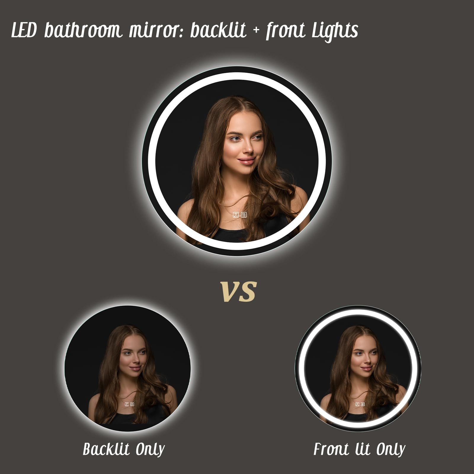 Aprilsoul 28 Inch Round Led Bathroom Mirror With Lights, Makeup Mirror With Front And Backlit, Anti-Fog, 3 Colors And Dimmable L