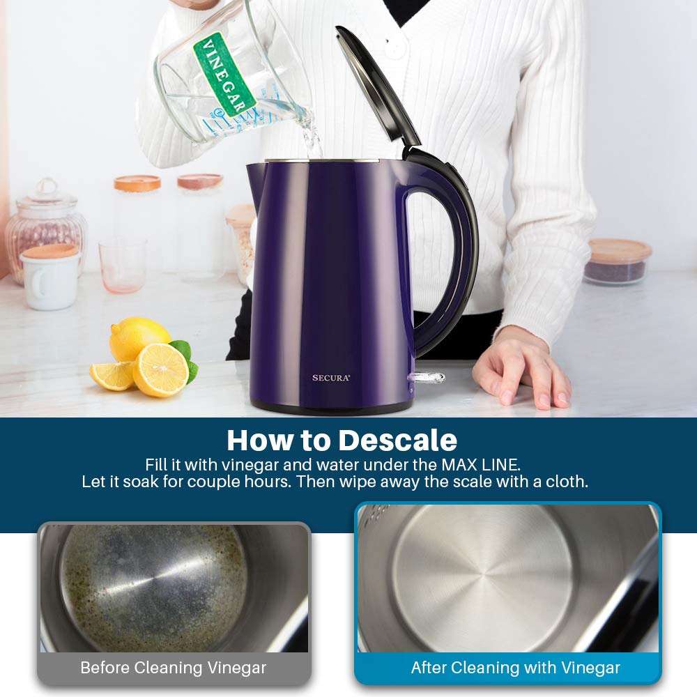 Secura Swk-1701Dp The Original Stainless Steel Double Wall Electric Water Kettle 18 Quart, Dark Purple