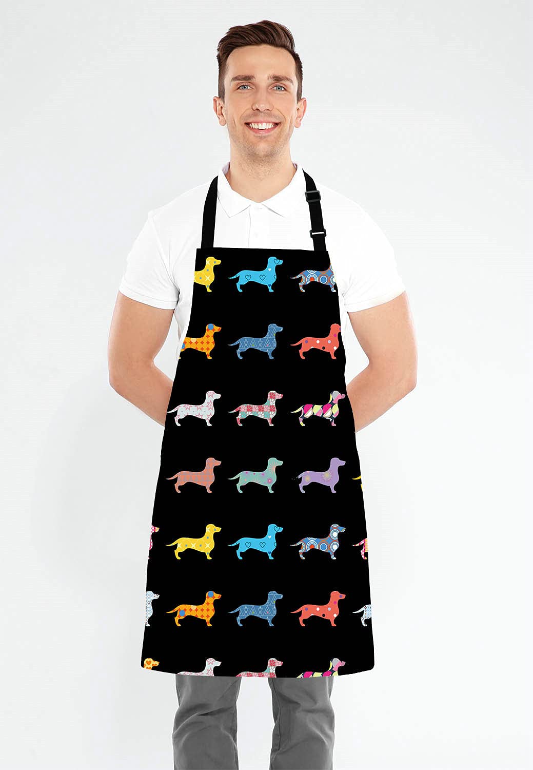 Colorful Dogs Apron, Dachshund Apron For Women And Men, Adjustable Kitchen Chef Apron For Cooking Baking - Cute Birthday, Annive