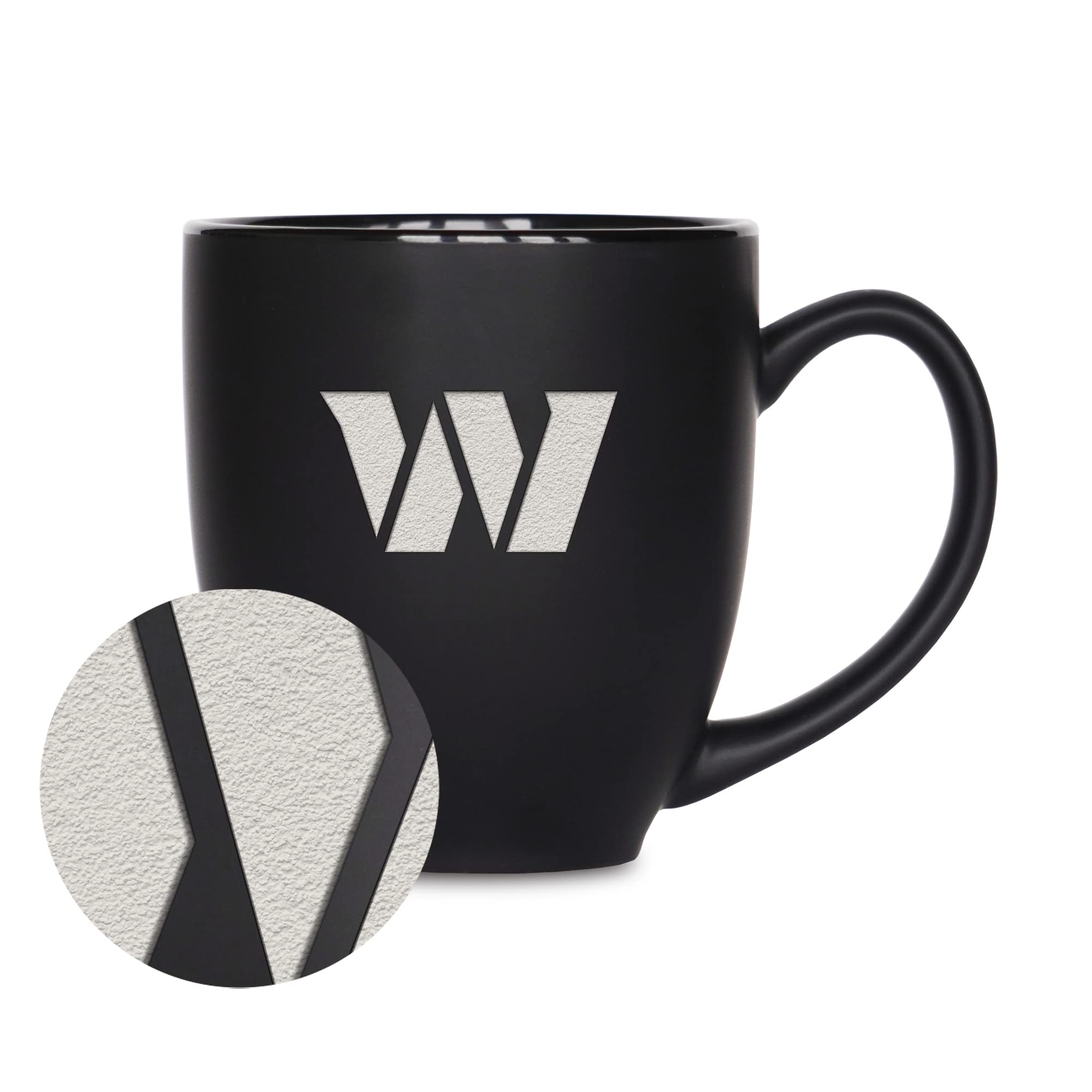 Rico Industries NFL Football Washington Commanders Main 15oz Laser Engraved Matte Black Ceramic Bistro Mug - For Hot or Cold Dri