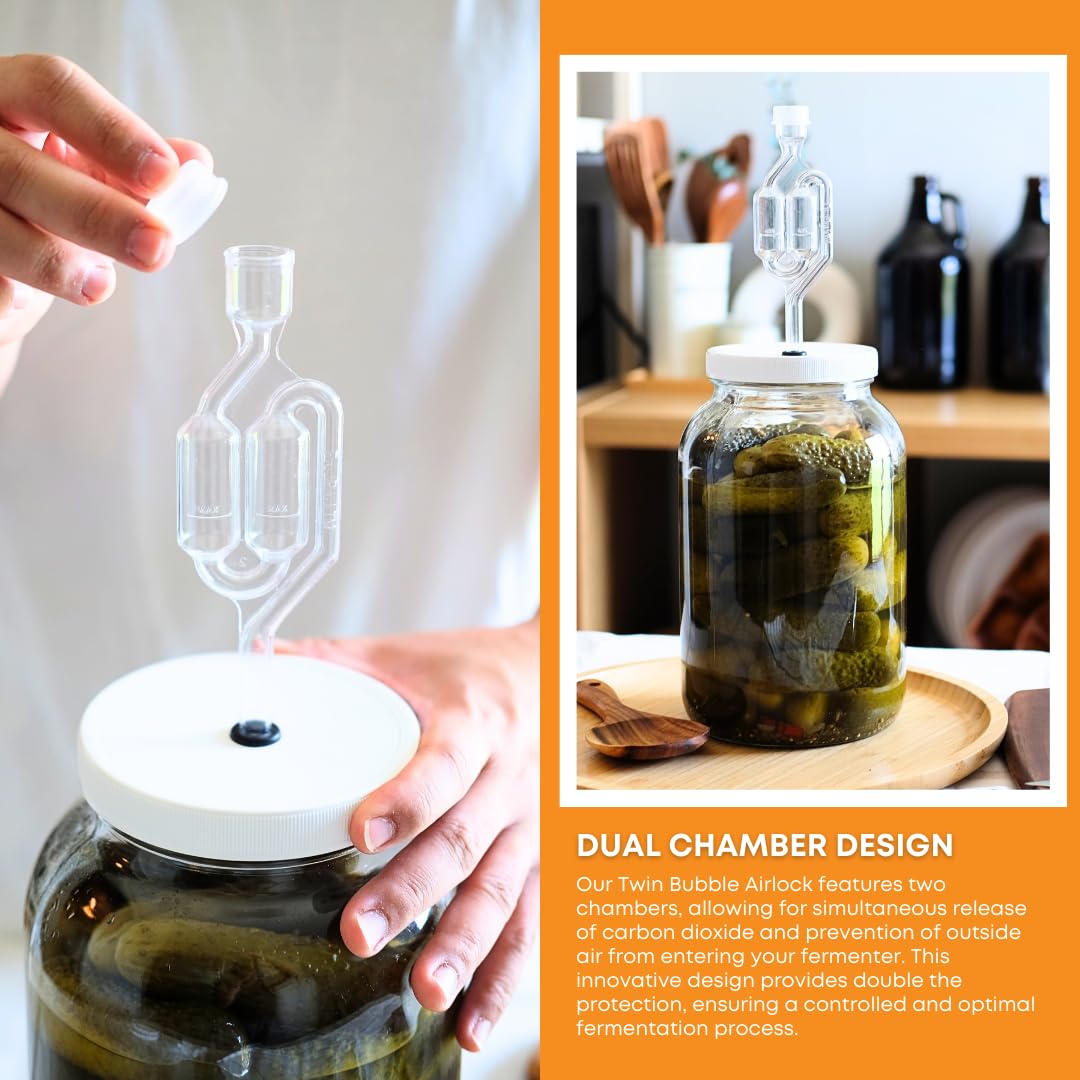 Fastrack 4X-Qad4-R06S One Gal Wide Mouth Jar With Lid And Twin Bubble Airlock, Clear