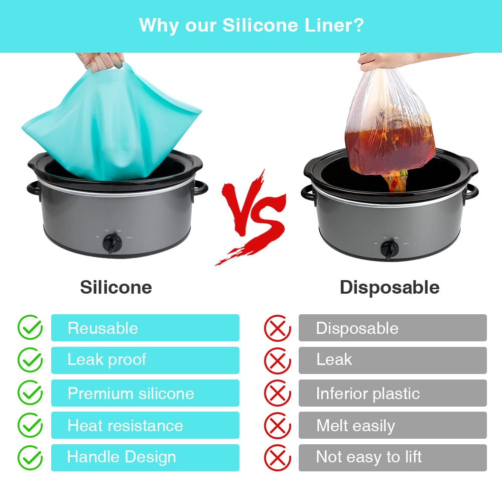 Chefaid Slow Cooker Liners, 100% Silicone Reusable Crock Pot Insert Accessories For 6-8 Oval Or Round Quart Slow Cookers, Food S