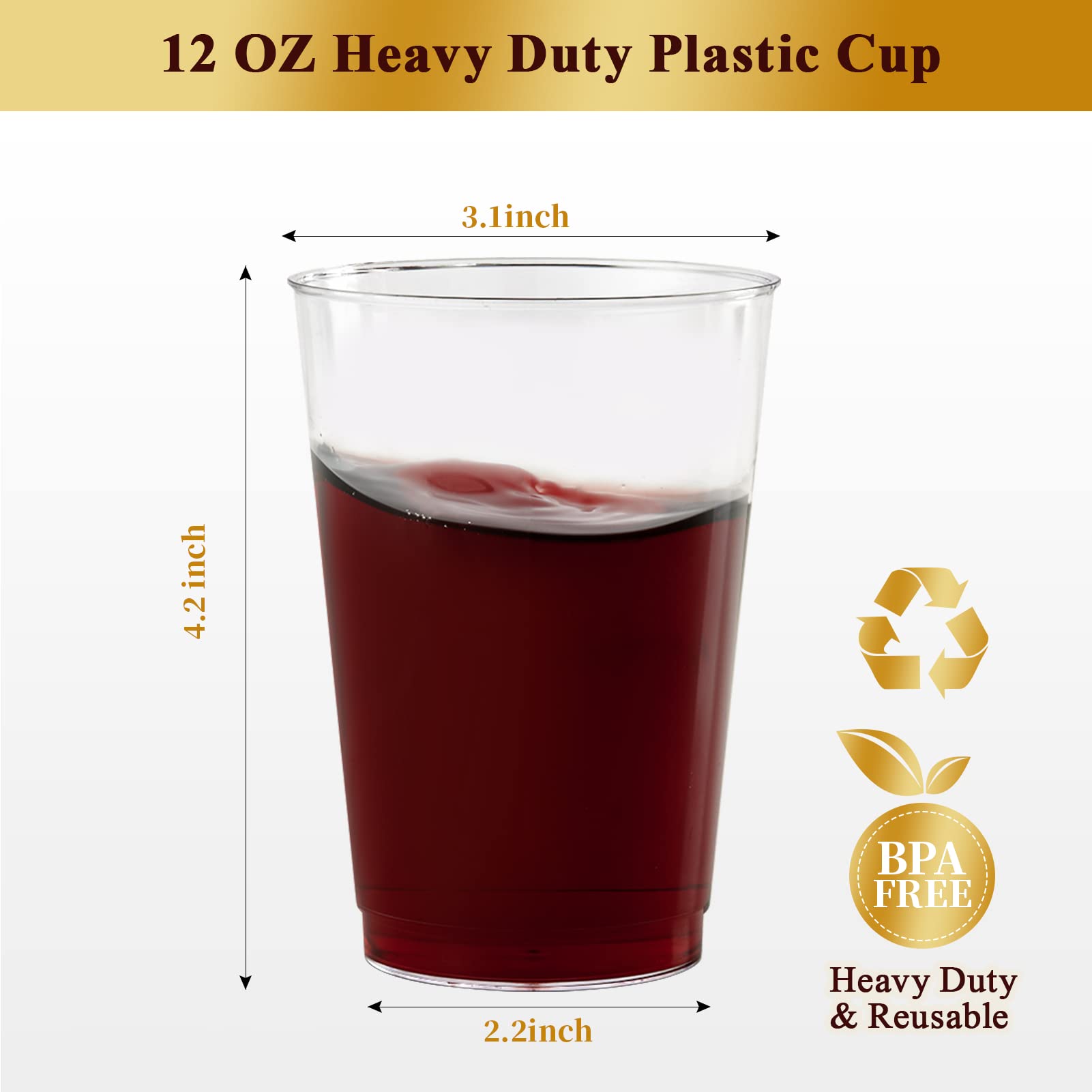Vplus 150 Pack 12 Oz Clear Plastic Cups, Reusable Plastic Cups, Disposable Heavy Duty Plastic Cups Perfect For Wedding, Thanksgi