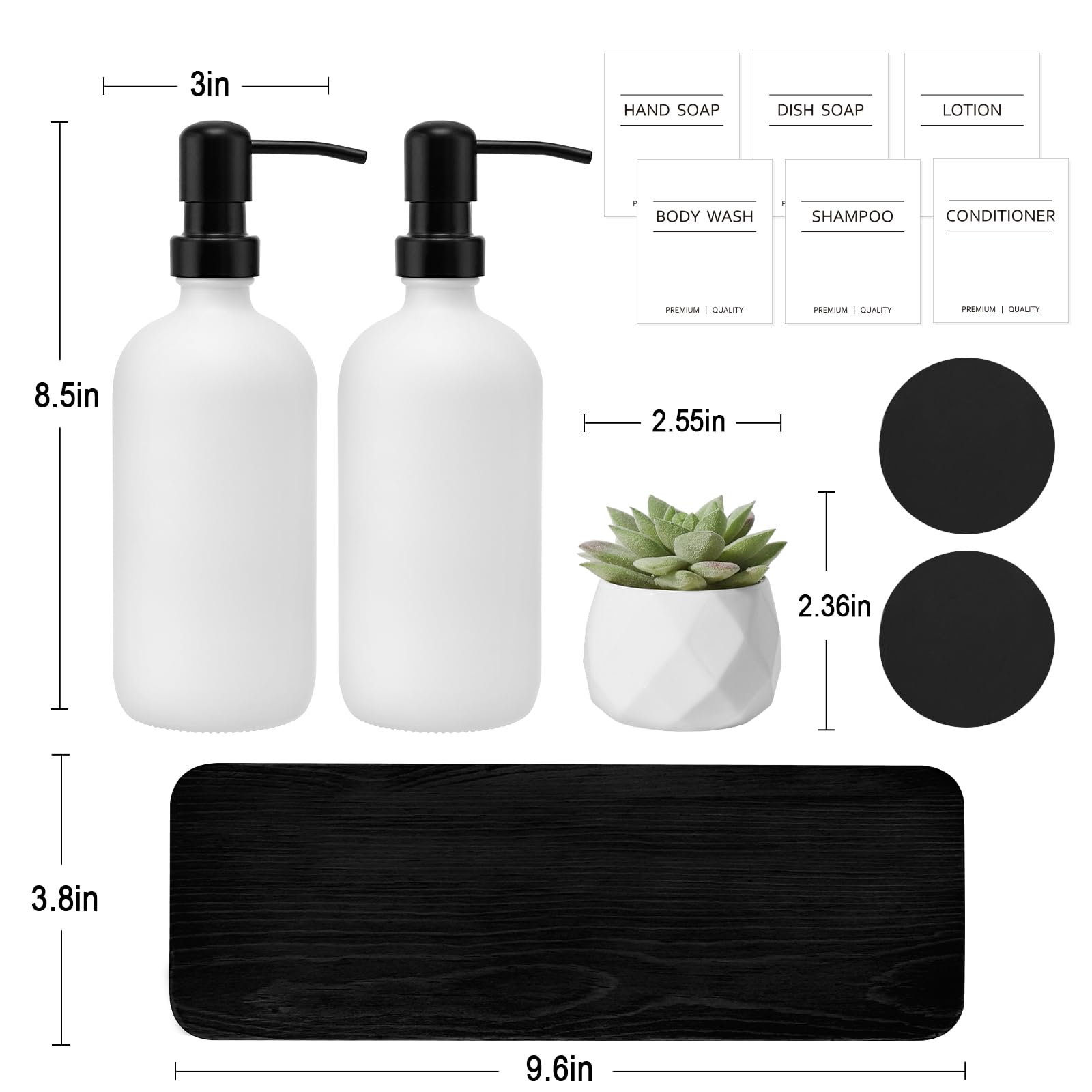 Kasunting Hand Soap Dispenser For Kitchen, White Soap Dispenser With Stainless Steel Pump, Bathroom Soap Dispenser Set With Wood