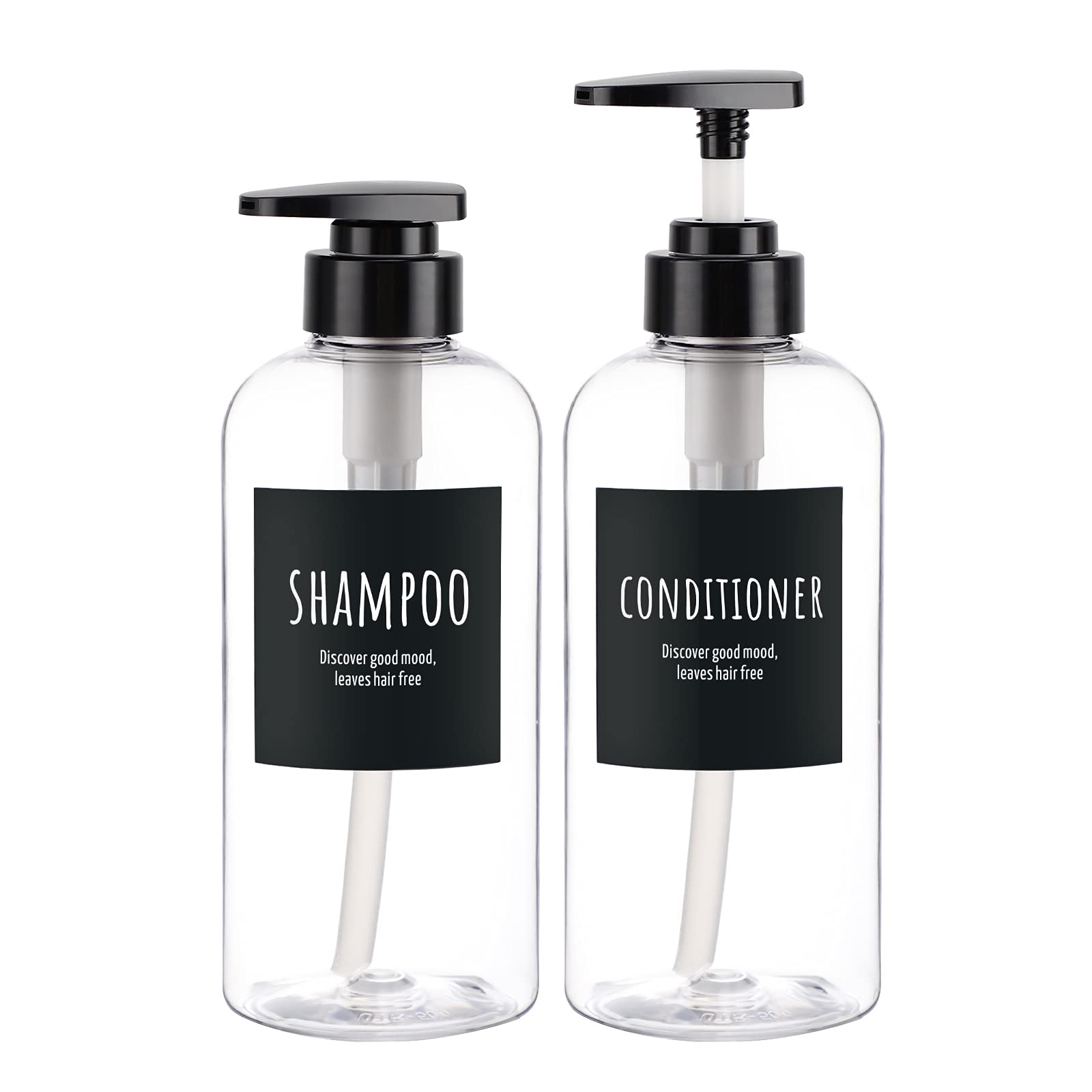 Shampoo And Conditioner Bottles, Segbeauty 2 Pack 16.9Oz Refillable Shampoo Bottles, 500Ml Labeled Clear Shower Bottles Refillab