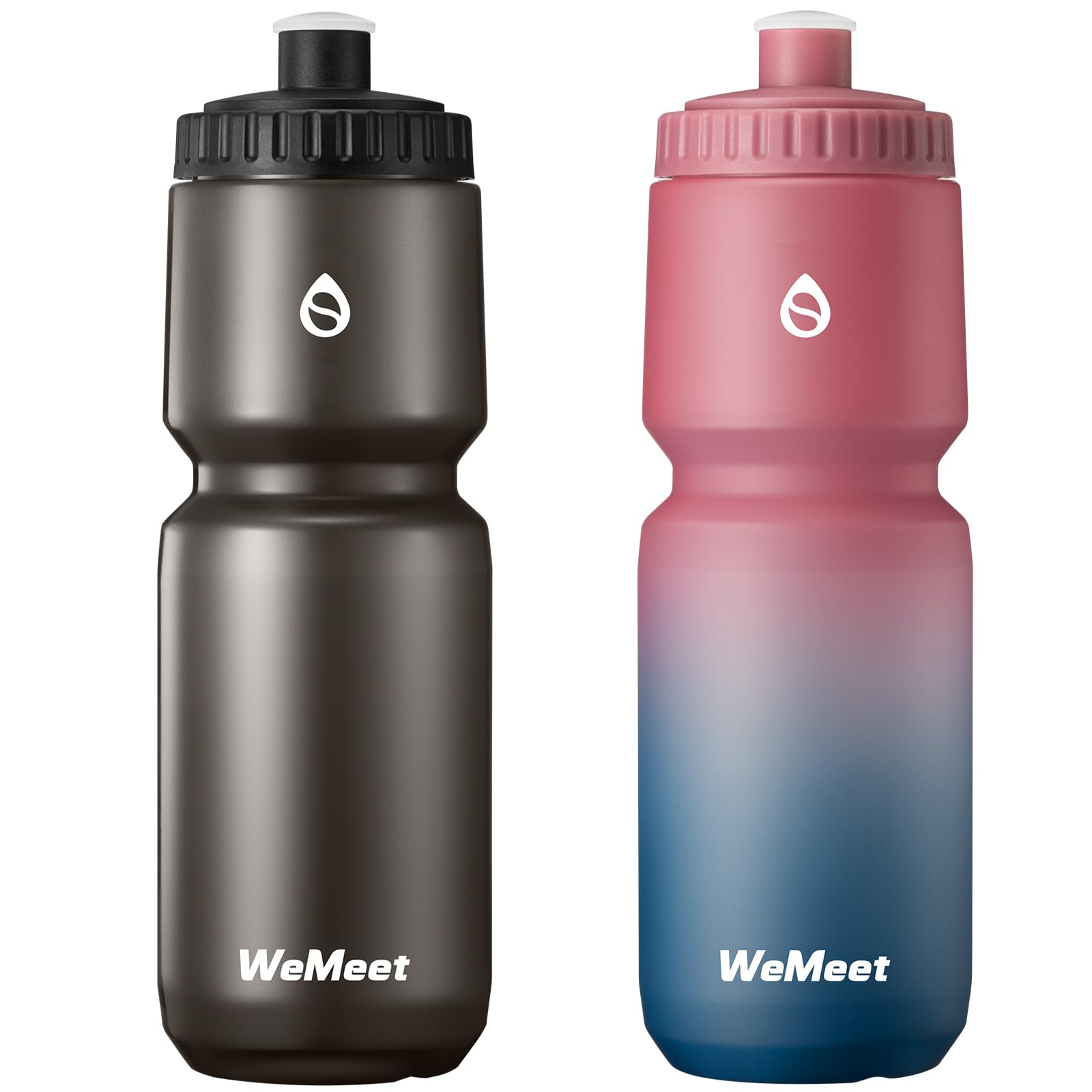 WEMEET Sport Squeeze Water Bottle with Capacity Scale, 32oz Bike Water Bottle with Bite Valve, for Cycling, Running, Fitness (Bl