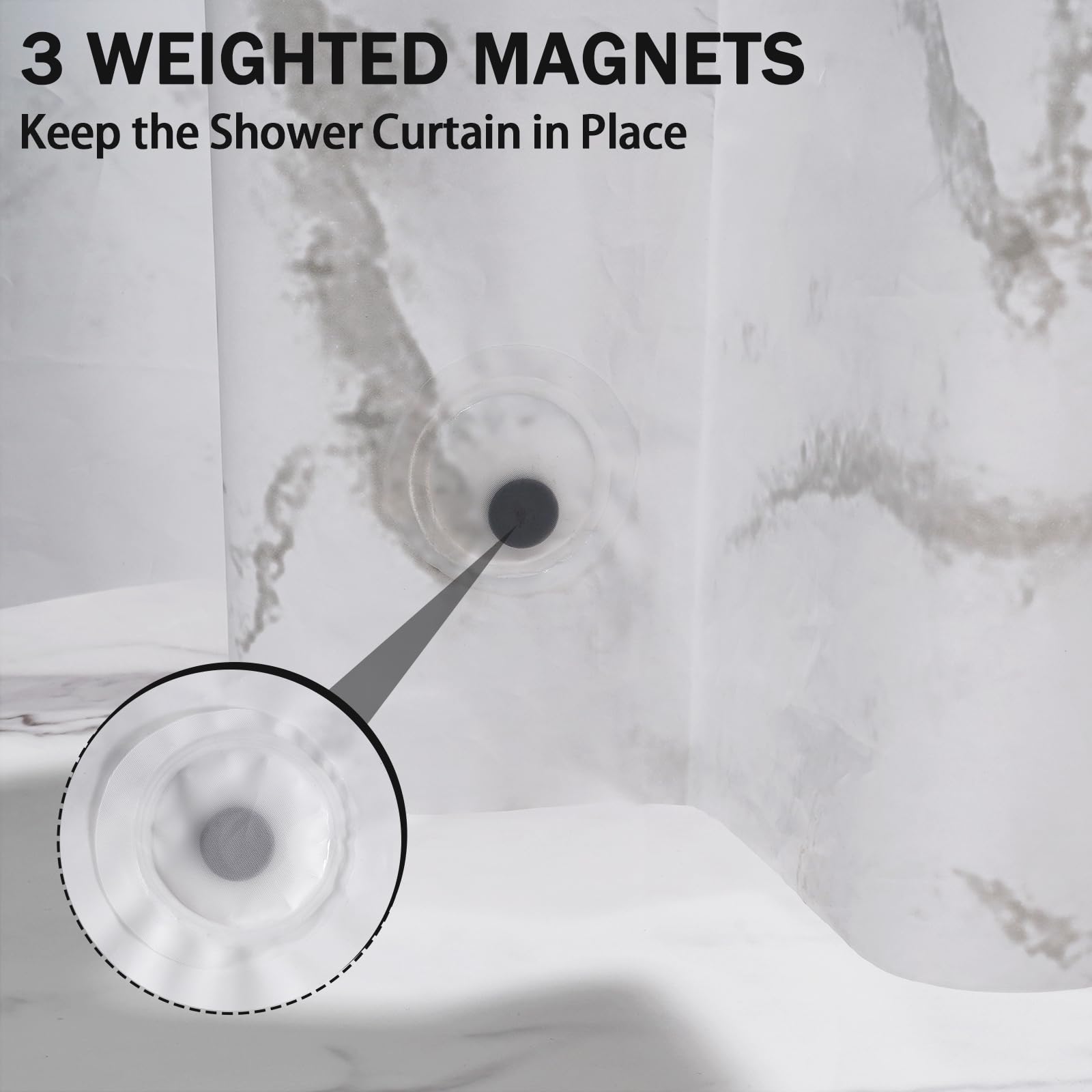 Marble Shower Curtain, Plastic Shower Curtain - 72 X 72 Inch, Translucent - Waterproof Peva Shower Curtain For Bathroom, 12 Plas