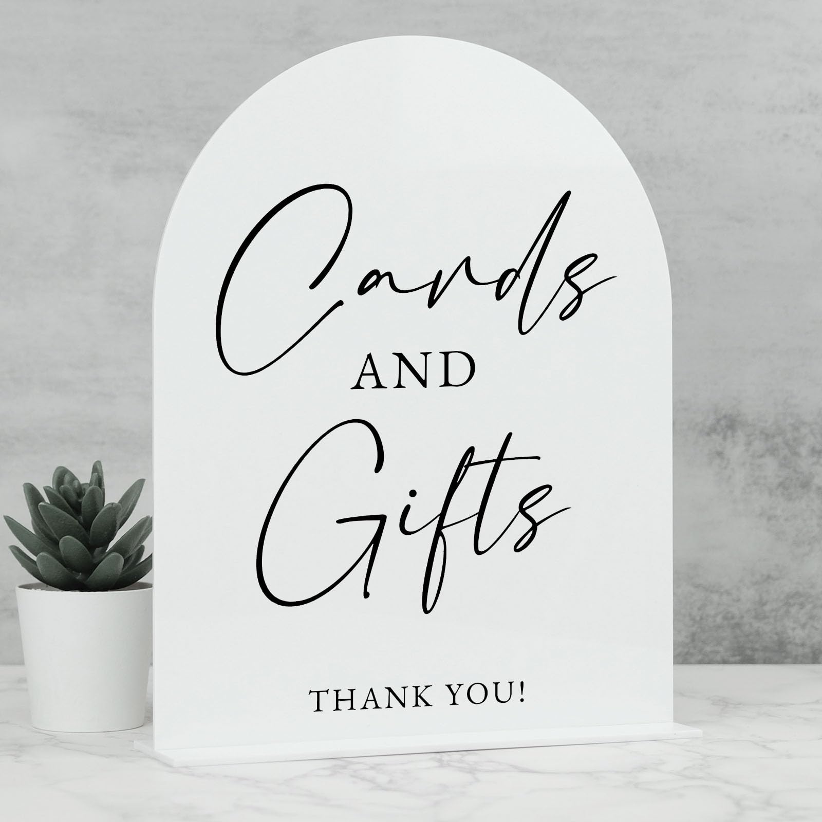 White Arch Acrylic Wedding Sign- 8x10 Cards and Gifts Sign and Base,1/8 Thick | Modern Calligraphy Arched Acrylic Table Sign for