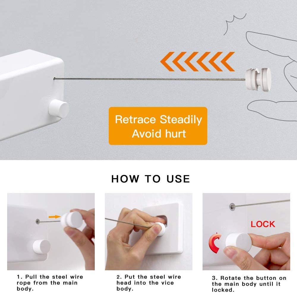 Retractable clothesline-clothes Line Retracting Indoor-clothes Drying Line-Double Retractable clothes Lines for Hanging clothes Outdoor with 138 Ft Steel Wire  clothing LineLaundry Line  White