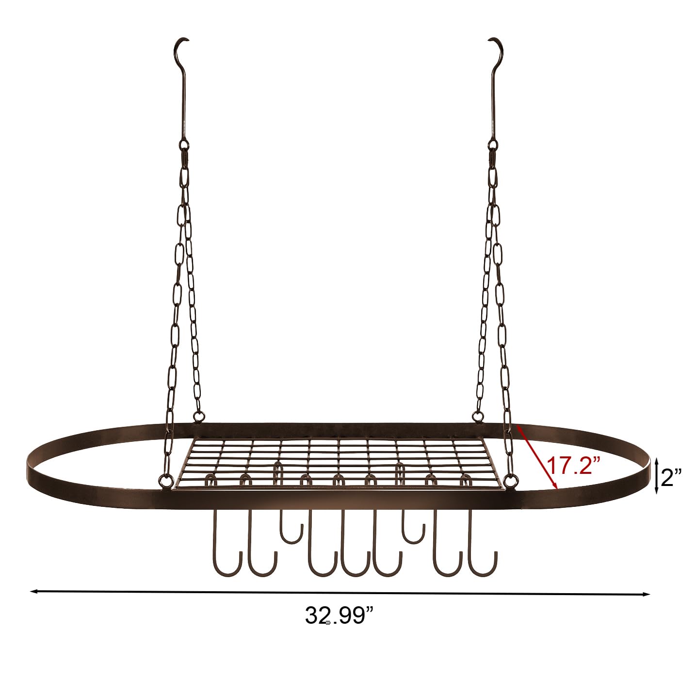 Sorbus Pot and Pan Rack for Ceiling 31'' with 10 S Hooks - Decorative Oval Mounted Storage Rack - Multi-Purpose Organizer Great for Home  Restaurant  Kitchen Cookware  Utensils  Books  (Bronze)