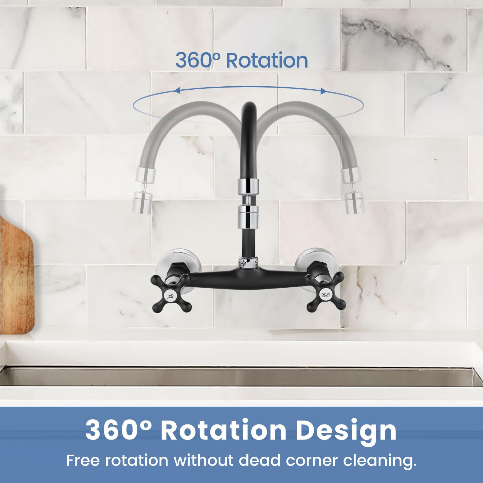 Airuida Matte Black & Polished Chrome Wall Mount Faucet with Sprayer Commercial Kitchen Faucet 8 Inch Center Utility Sink Faucet 360 Degree Swivel Spout Restaurant Sinks Laundry Room Faucet