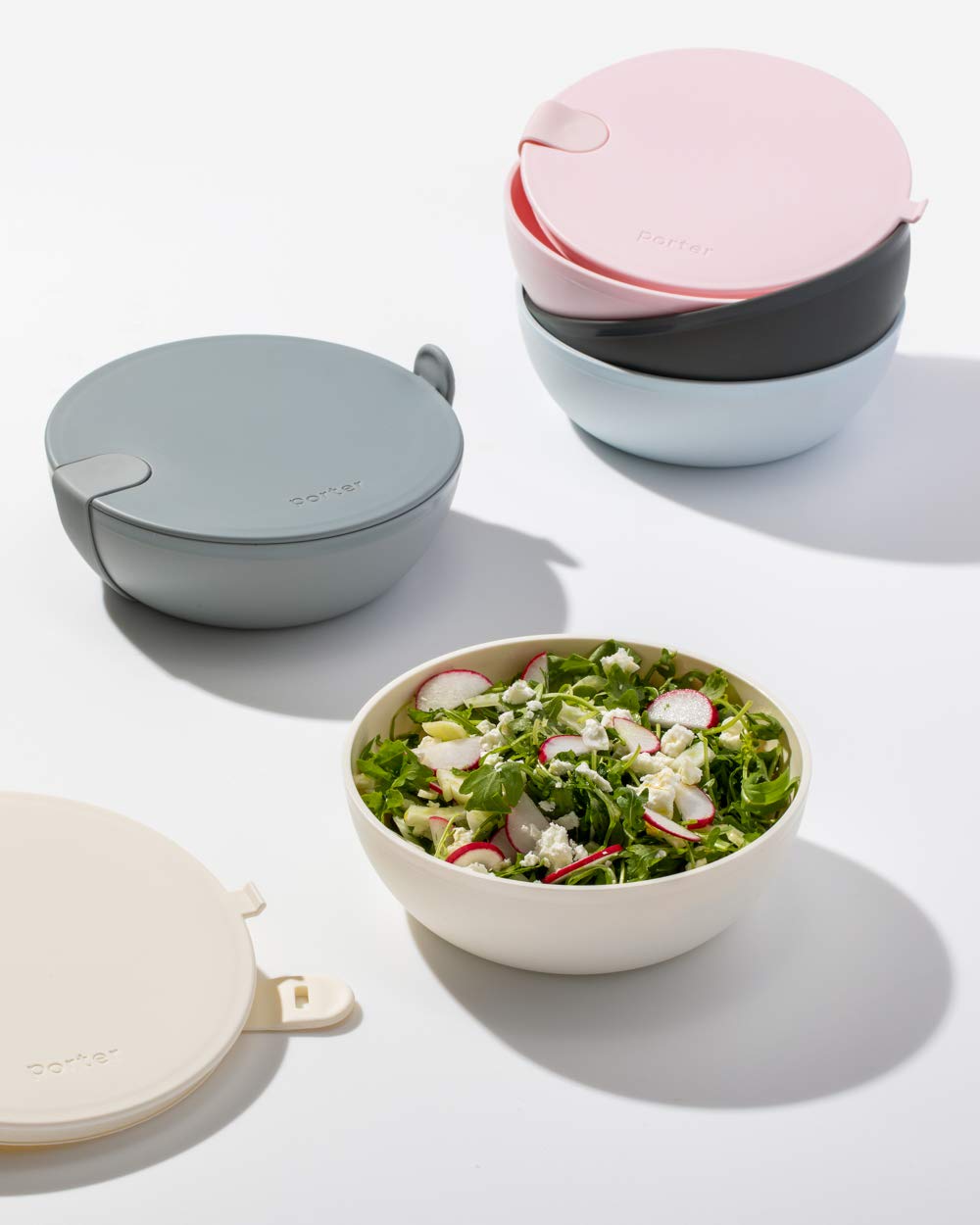 W&P Porter Plastic Bowl Lunch Container W/ Protective Non-Slip Exterior, Mint 1 Liter | Lid & Snap-Tight Silicone Strap | Food S