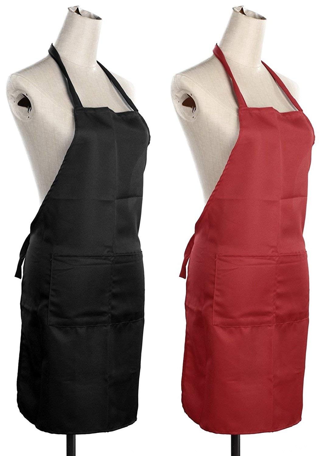 Xy Decor Polyester Waterproof Apron, 22 X 30 Inches (Black And Red)  Set Of 2