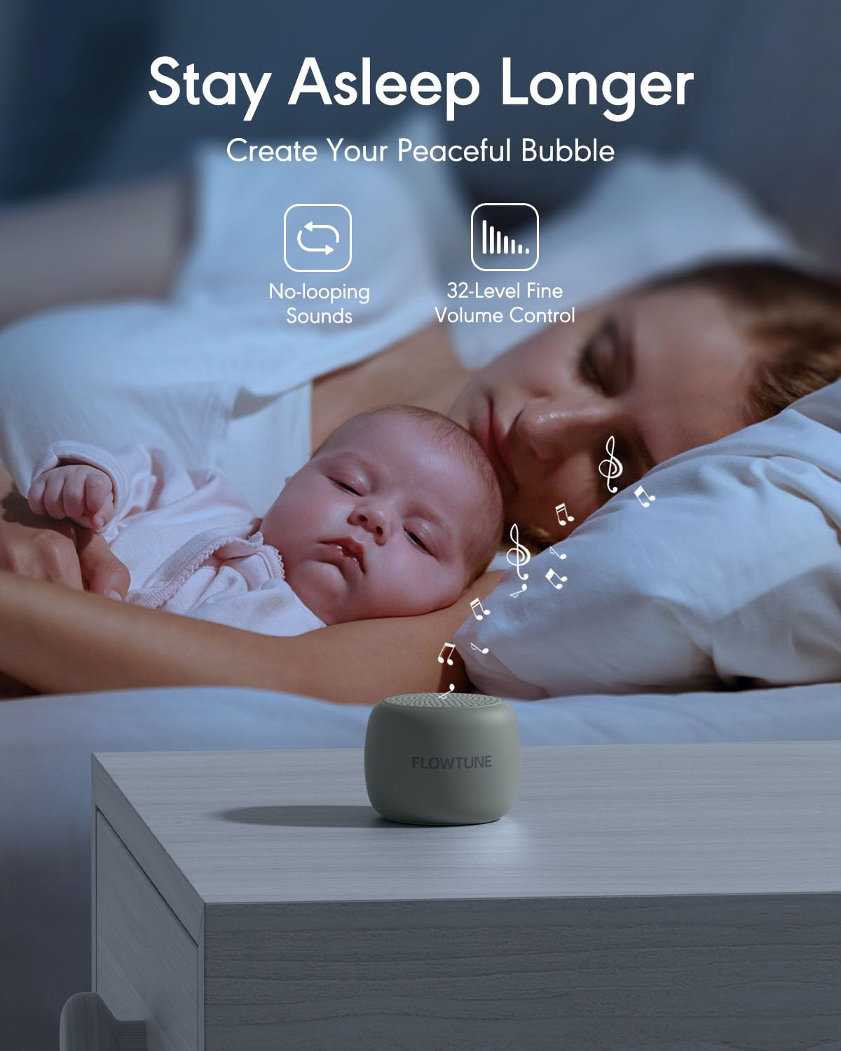 Sound Machine Flowtune White Noise Machine for Baby Adults, Mini Portable Sound Machine for Travel, 6H Timer, 18 Soothing Sleep