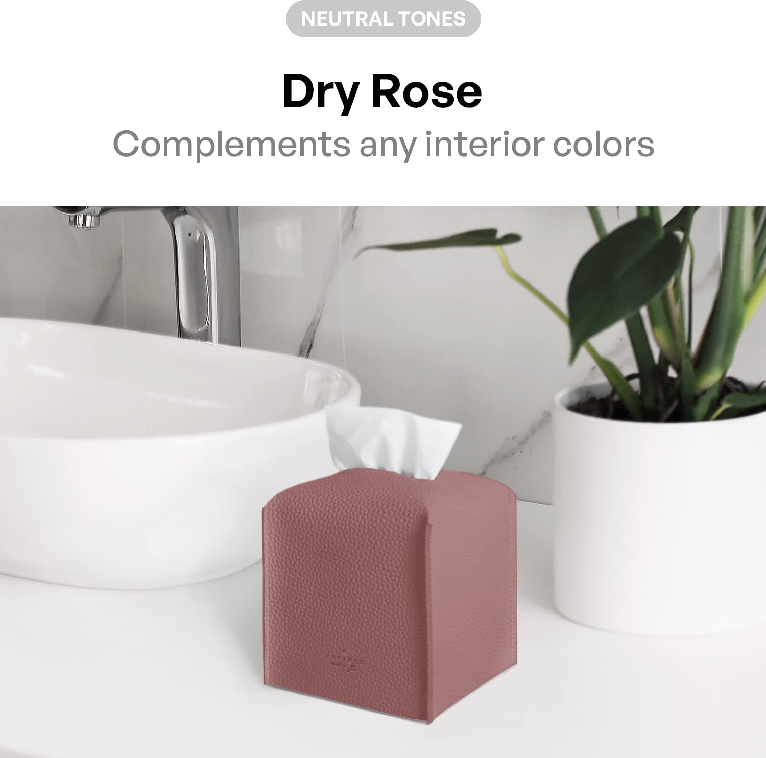 Carrotez Tissue Box Cover  [Refined] Modern PU Leather Square Tissue Box Holder - Decorative Holder/Organizer for Bathroom Vanity Countertop  Night Stands  Office Desk & Car 5 ''X5 ''X5 '' - Dry Rose