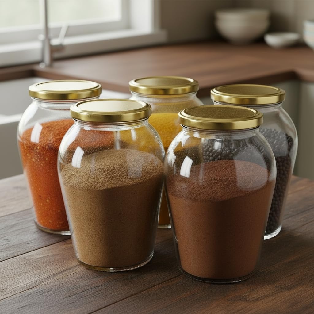 Ginoya Brothers  Kitchen Glass Jar (5, 1000 Ml. Pot Shape Jar)
