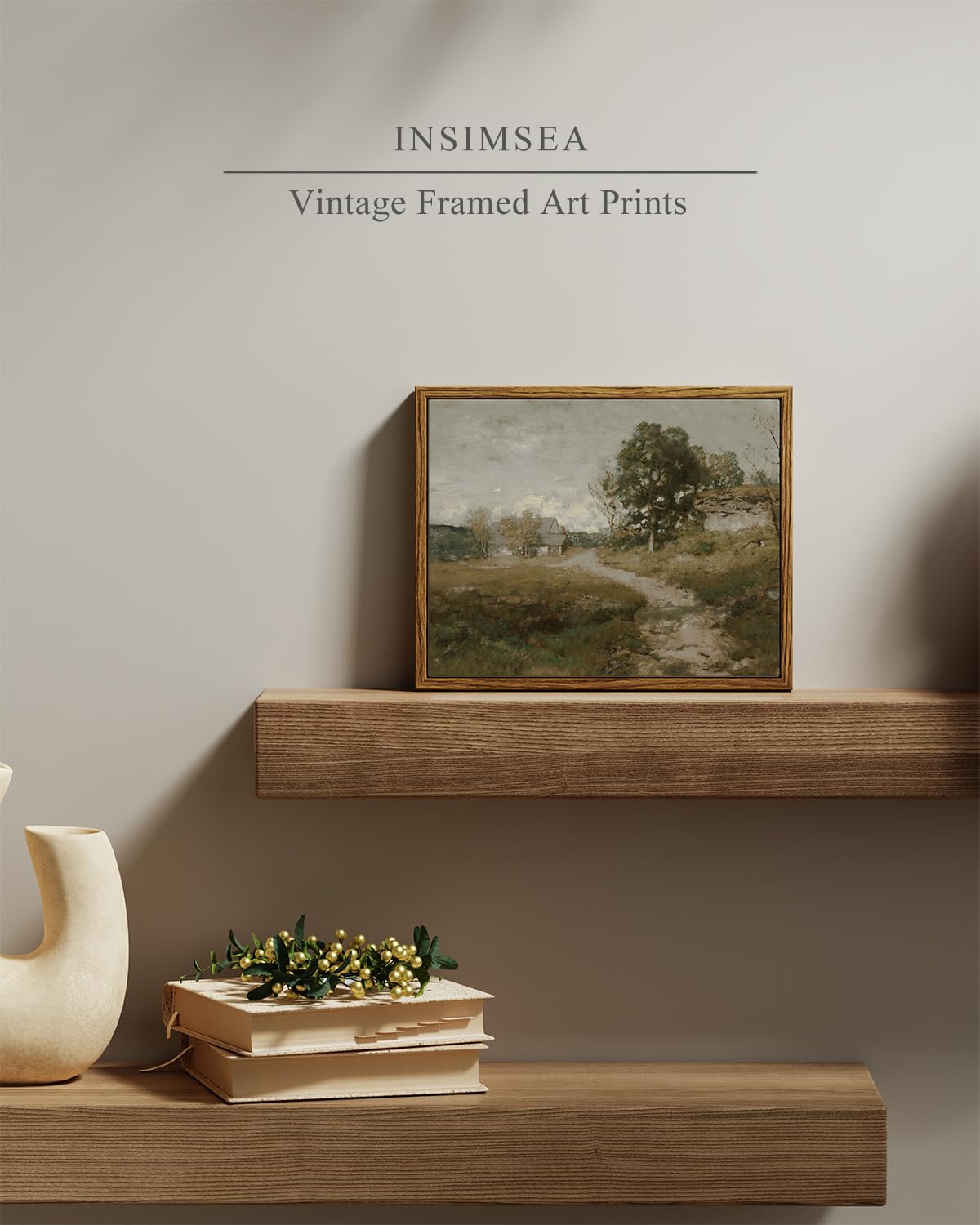 Insimsea Framed Canvas Wall Art Vintage Decor, Retro Wall Art For Living Room Bedroom Decor, Vintage Outskirts Painting Prints F