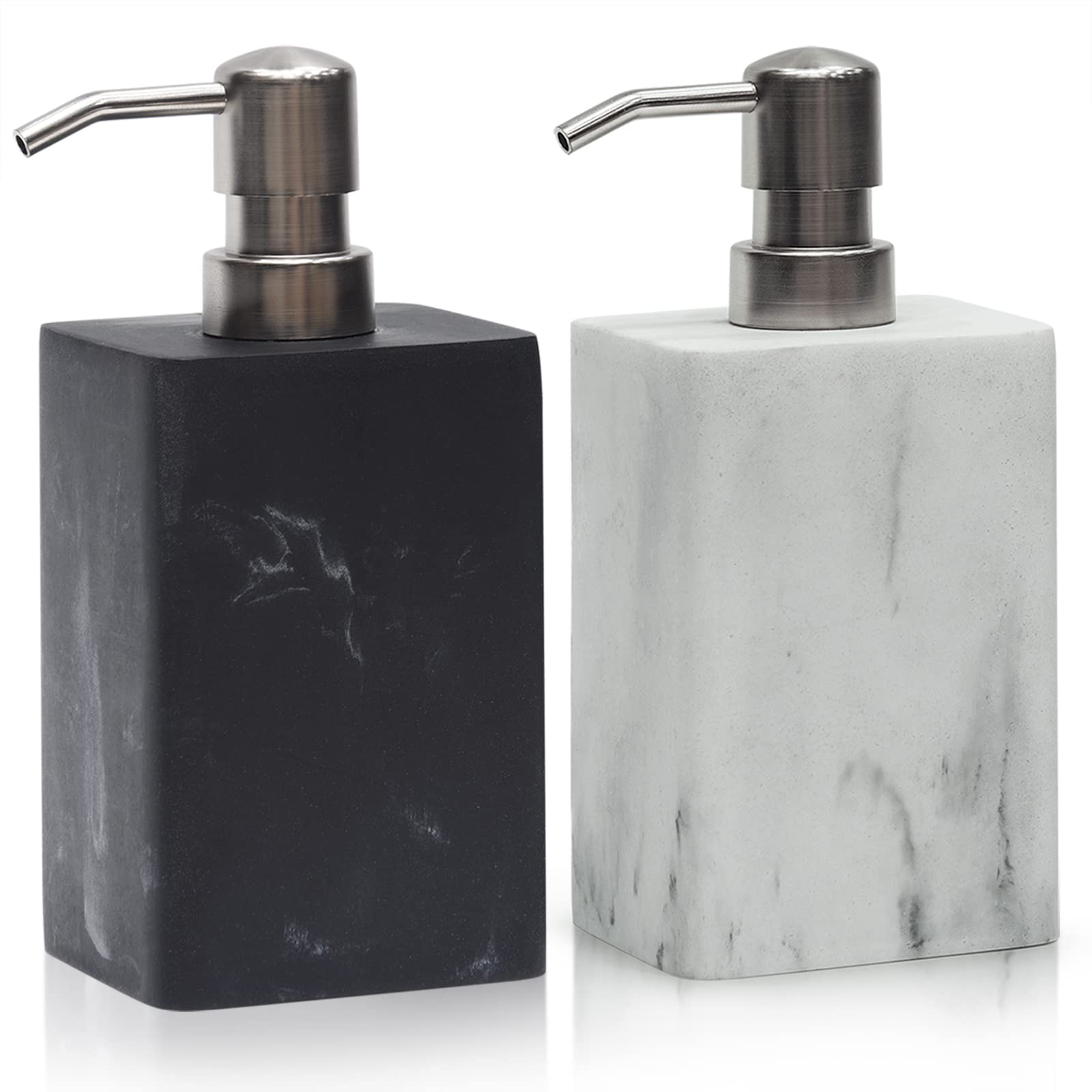 Suanti 2Pcs Hand Soap And Lotion Dispenser Sets For Bathroom Countertop,Black Marble Texture Resin Stone Liqiud Dish Soap Dispen