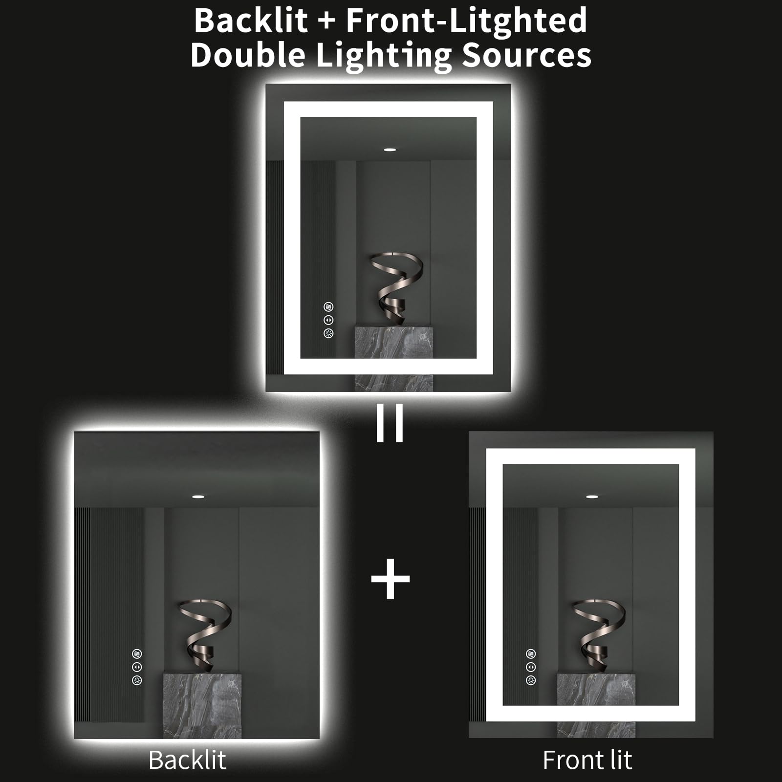 LOAAO 24''X30'' LED Bathroom Mirror with Lights  Anti-Fog  Dimmable  Backlit + Front Lit  Lighted Bathroom Vanity Mirror for Wall  Memory Function  Tempered Glass  ETL Listed