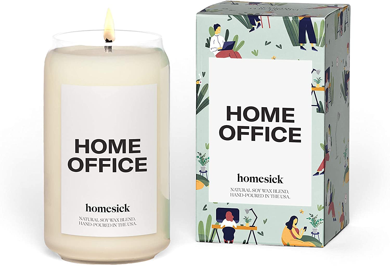 Homesick Premium Scented Candle, Home Office - Scents of Fresh Air, Water Lilies, Amber, 13.75 oz, 60-80 Hour Burn, Natural Soy