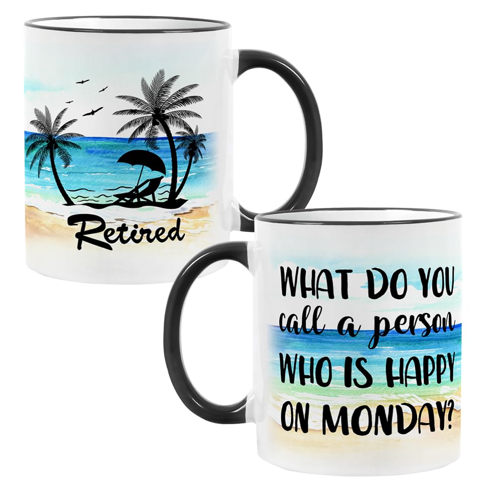 Fatbaby Funny Retirement Gifts For Women Men,What Do You Call A Person Who is Happy On Monday Retired Coffee Mug for Coworker Fr