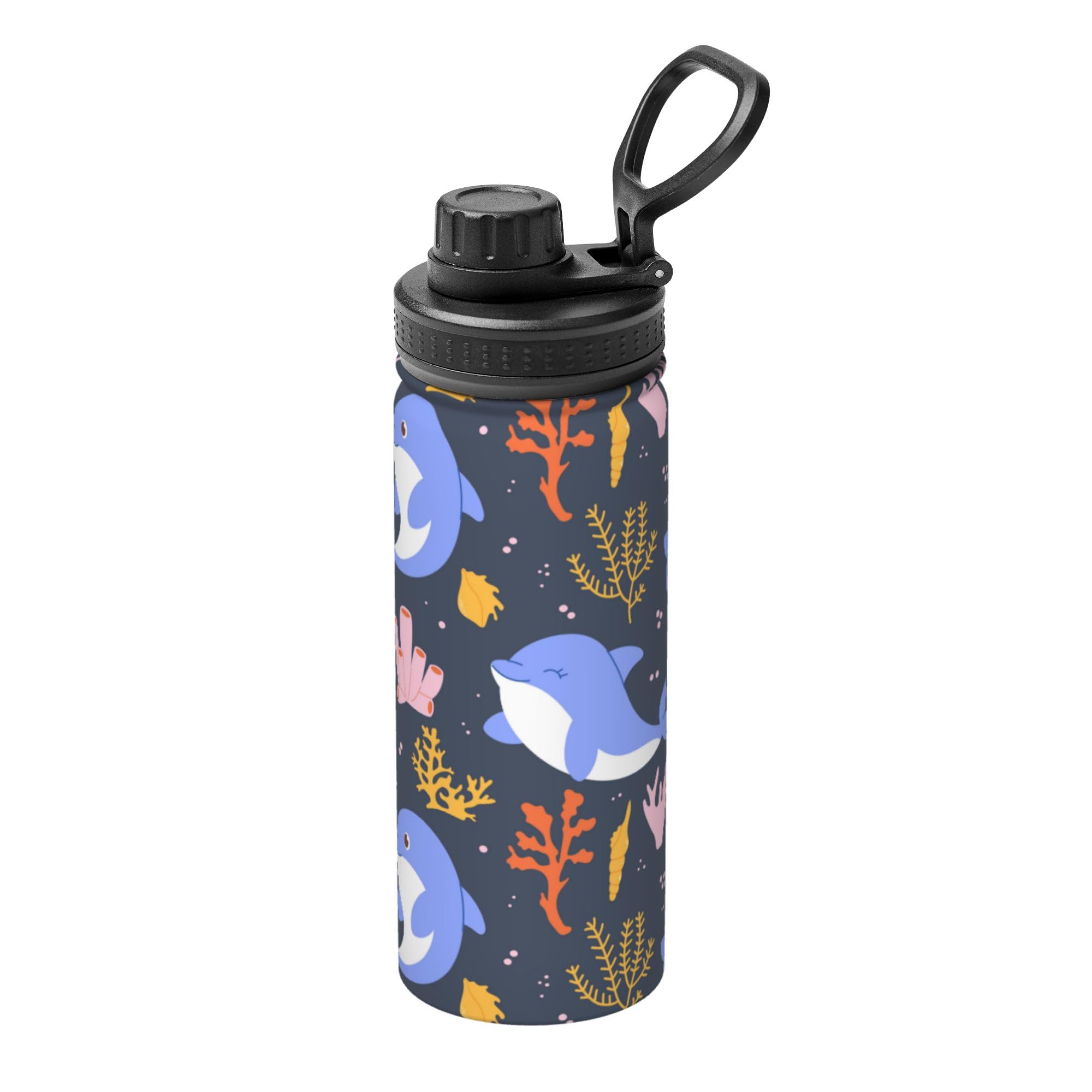 Kids Water Bottle,Dolphin Insulated Stainless Steel Vacuum Wide Mouth Sports Leak Proof Travel Travel Mugs for Girls Boys 18 Oz