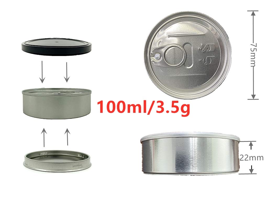 Yeepon 20Sets Cali Self-Seal Tin Can With Lid - Tuna Can Hoop Ring - No Tools Needed + 32Pieces Can Labels?100Ml/3.5] (20Sets) (